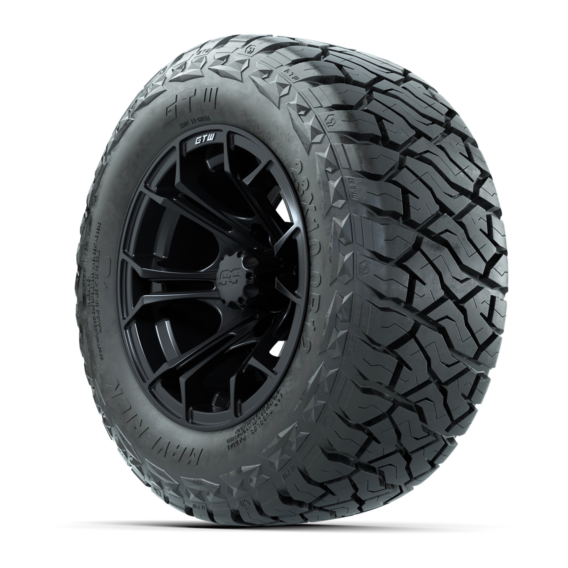 GTW Spyder Matte Black 12 in Wheels with 23x10.00-R12 Maverick All-Terrain Tires – Full Set
