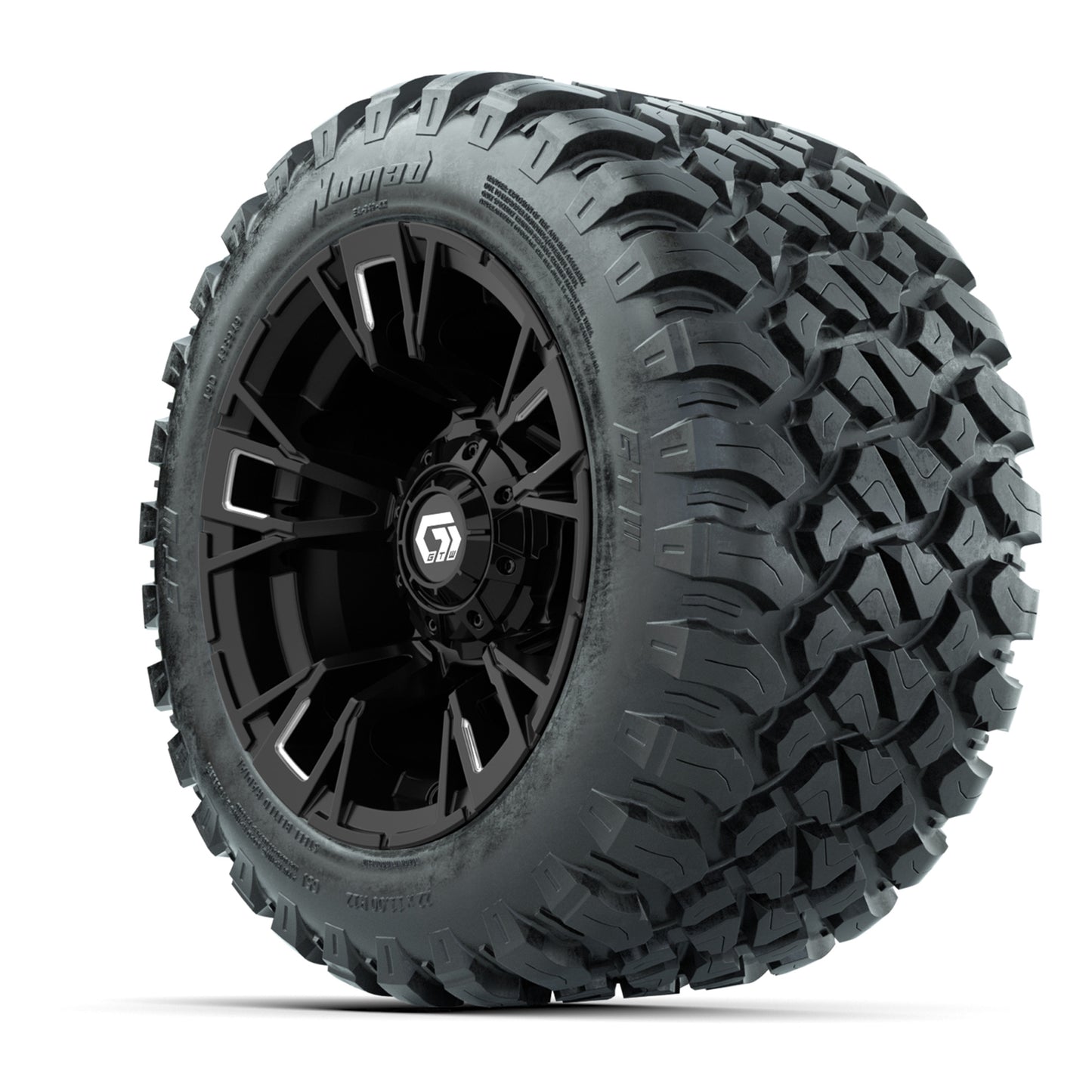 GTW® Vandal Matte Black/Machined 12 in Wheels with 22X11-R12 Nomad Steel Belt Radial All-Terrain Tires – Full Set