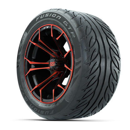 GTW® Spyder Black/Red 14 in Wheels with 255/45-R14 Fusion GTR Steel Belt Radial Street Tires – Full Set