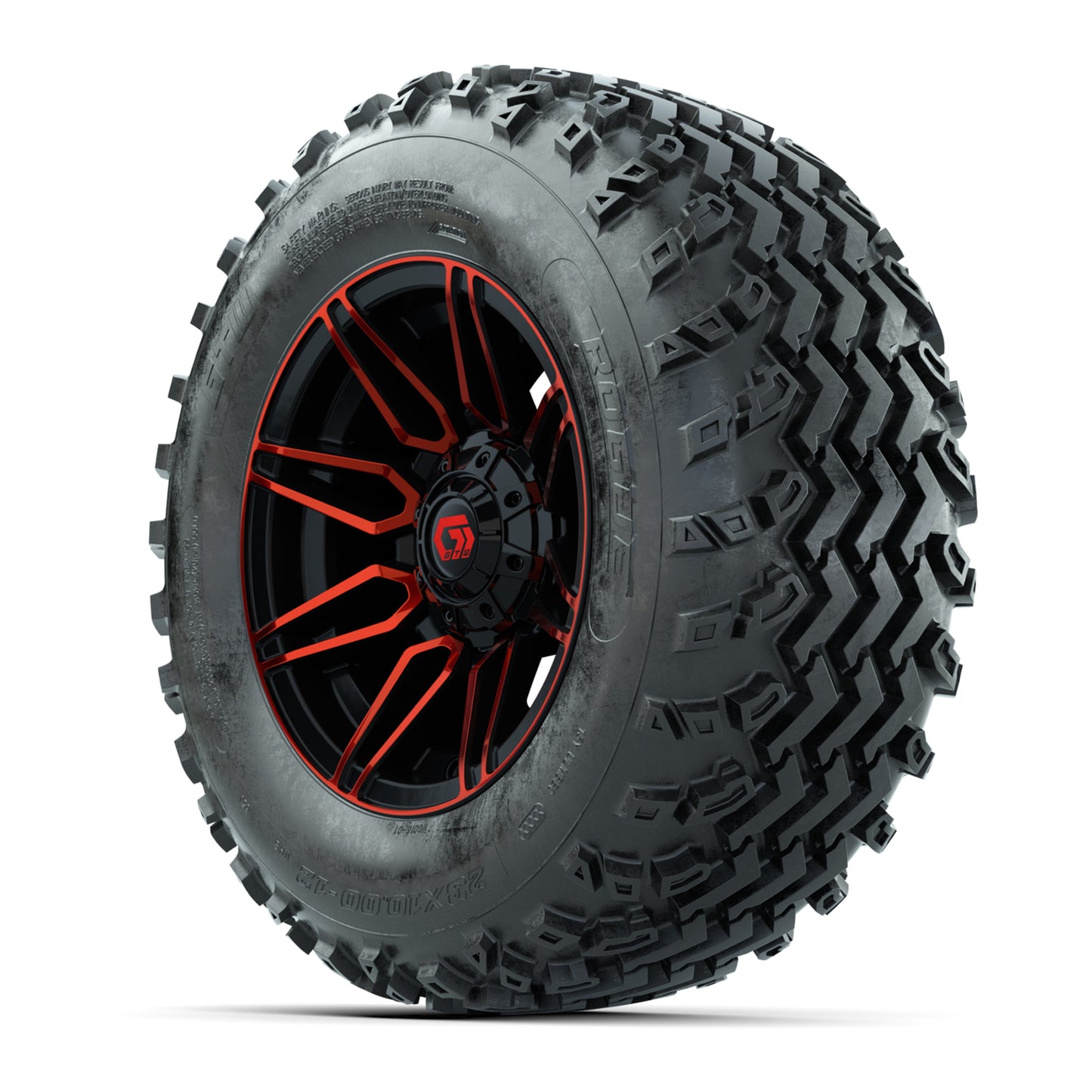 GTW® Stealth Red/Machined 12 in Wheels with 23X10.00-12 Rogue All-Terrain Tires – Full Set