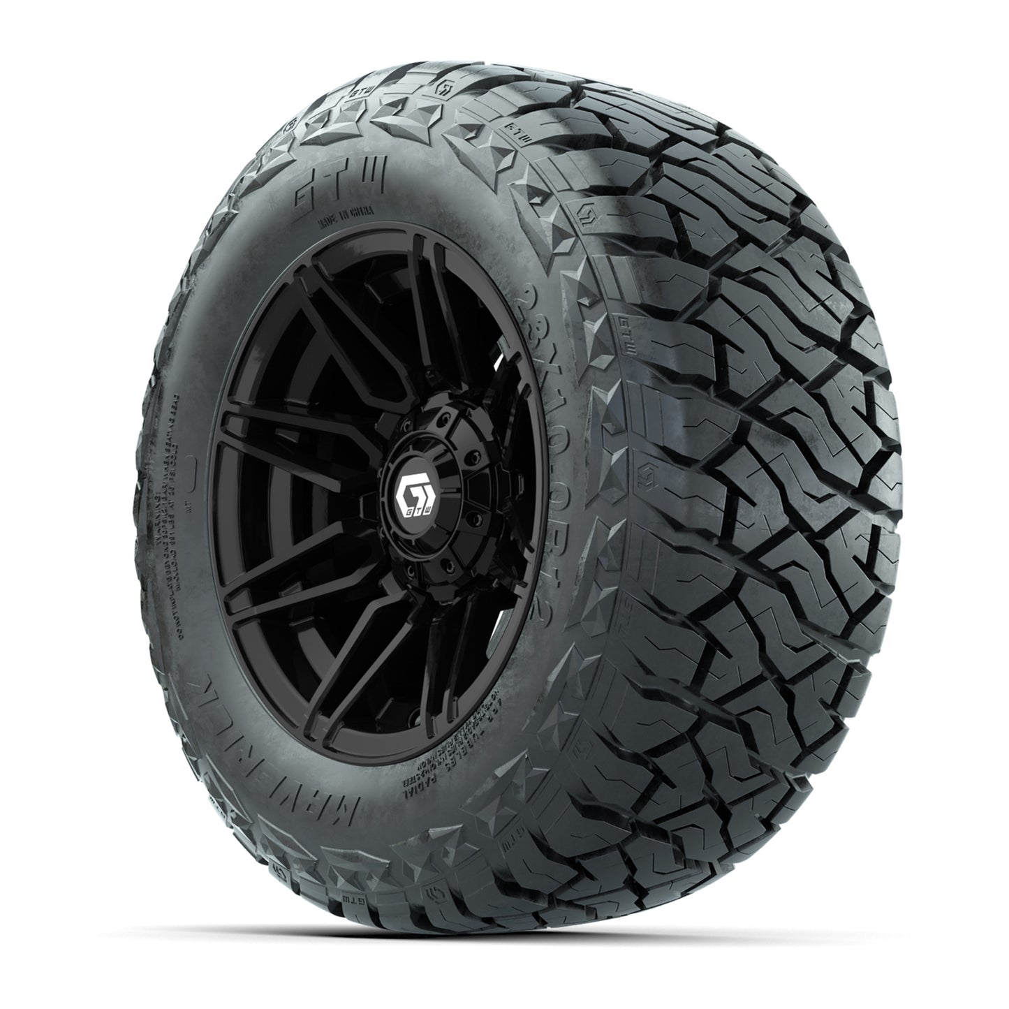 GTW Stealth Gloss Black 12 in Wheels with 23x10.00-R12 Maverick All-Terrain Tires – Full Set