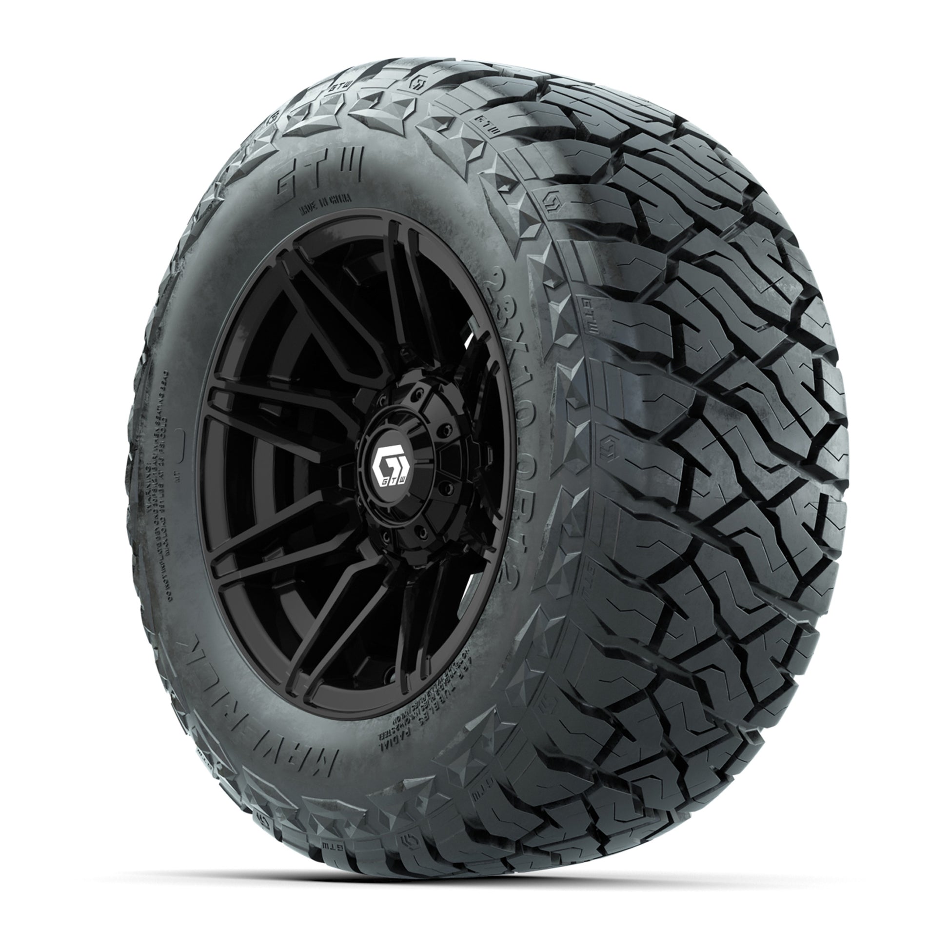 GTW Stealth Gloss Black 12 in Wheels with 23x10.00-R12 Maverick All-Terrain Tires – Full Set