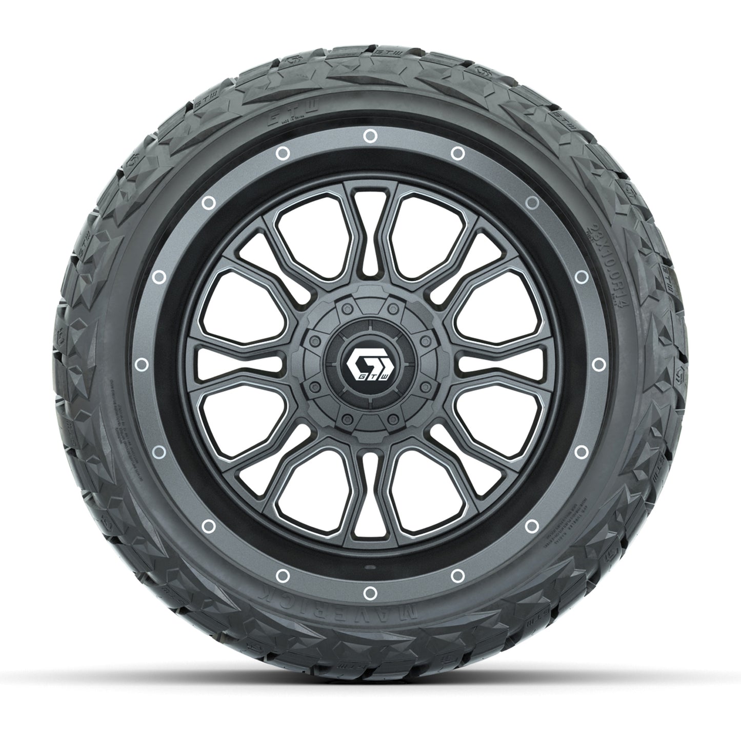 GTW® Volt Gunmetal 14 in Wheels with 23x10-R14 Maverick All-Terrain Tires – Full Set