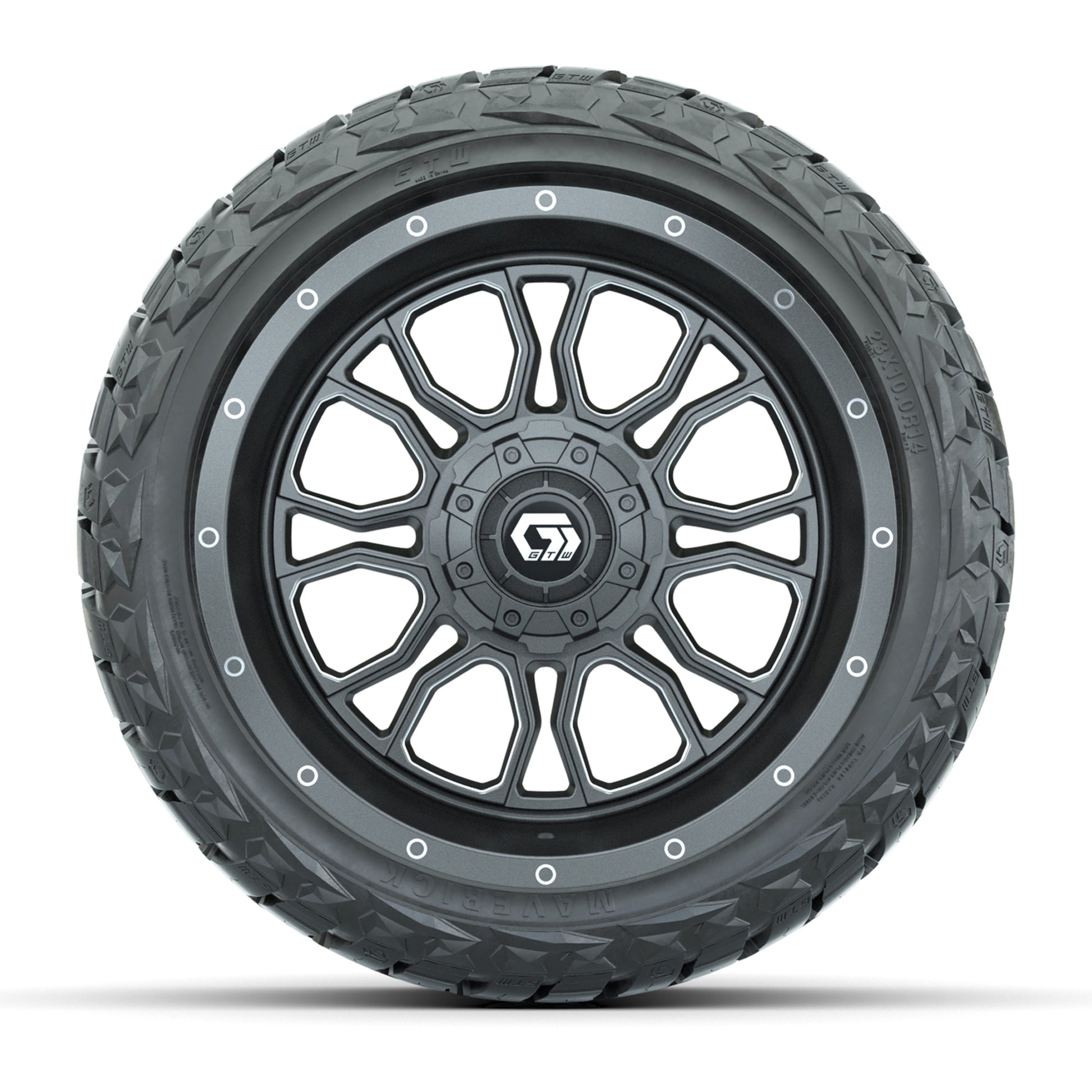 GTW® Volt Gunmetal 14 in Wheels with 23x10-R14 Maverick All-Terrain Tires – Full Set