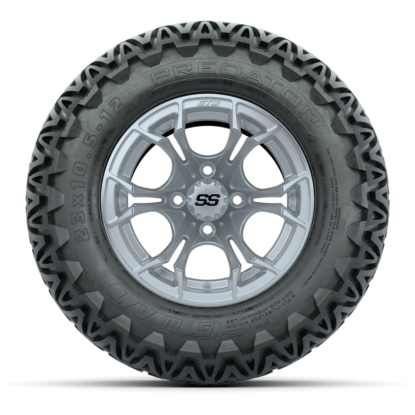 GTW® Spyder Silver Brush 12 in Wheels with 23X10.5-12 Predator All-Terrain Tires – Full Set