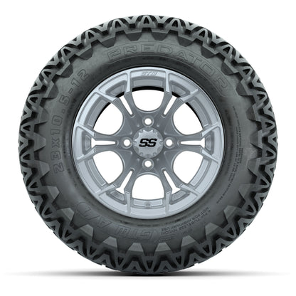 GTW® Spyder Silver Brush 12 in Wheels with 23X10.5-12 Predator All-Terrain Tires – Full Set