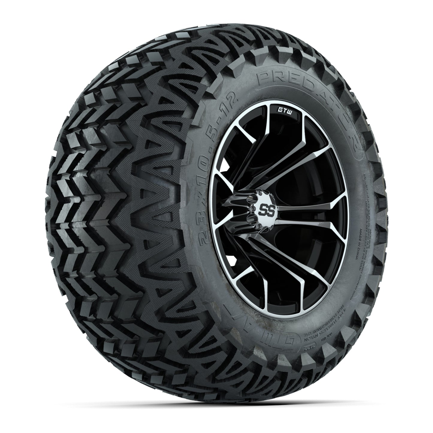 Set of 4 GTW Spyder Black and Machined Wheels with Predator A-T Tires - 12 Inch