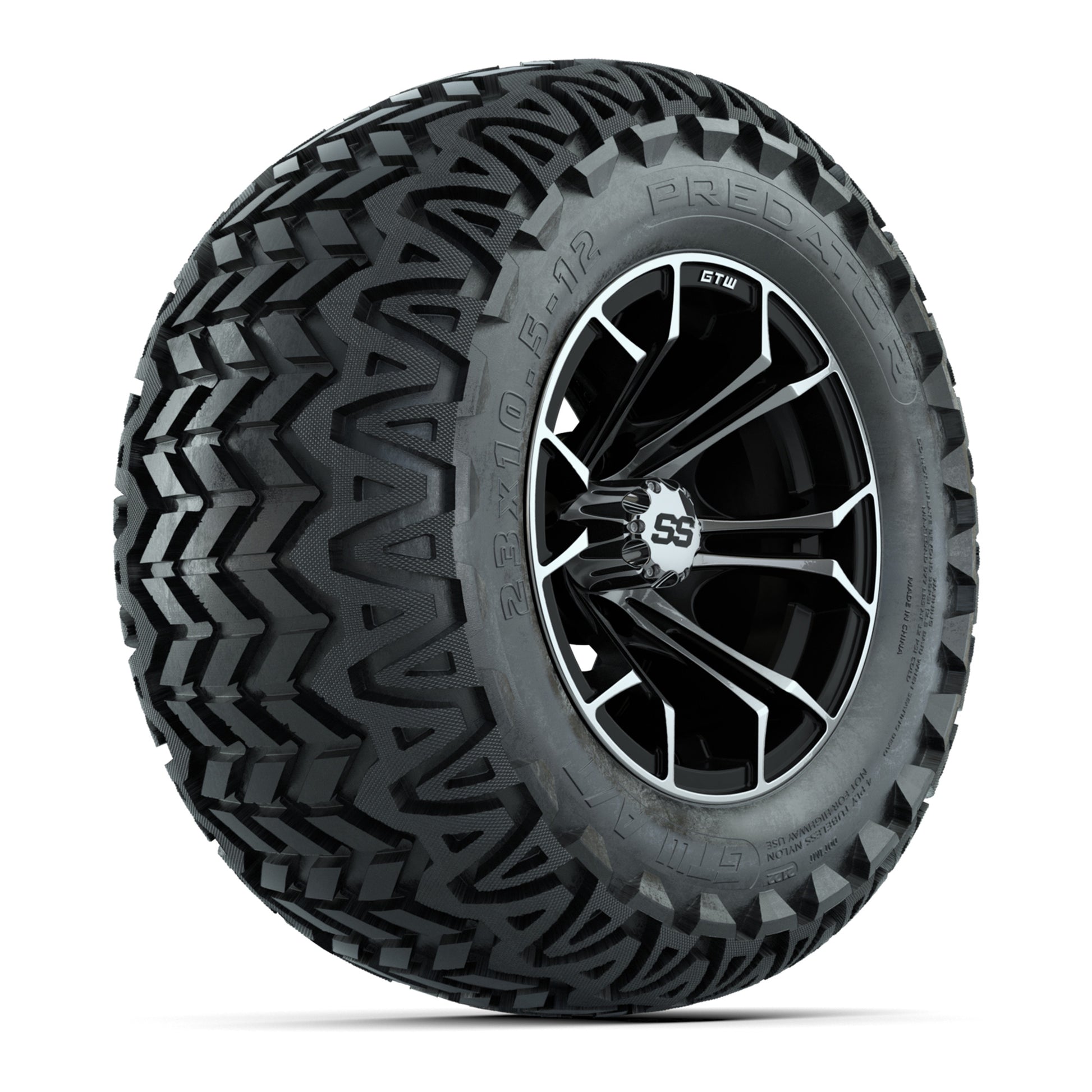 Set of 4 GTW Spyder Black and Machined Wheels with Predator A-T Tires - 12 Inch