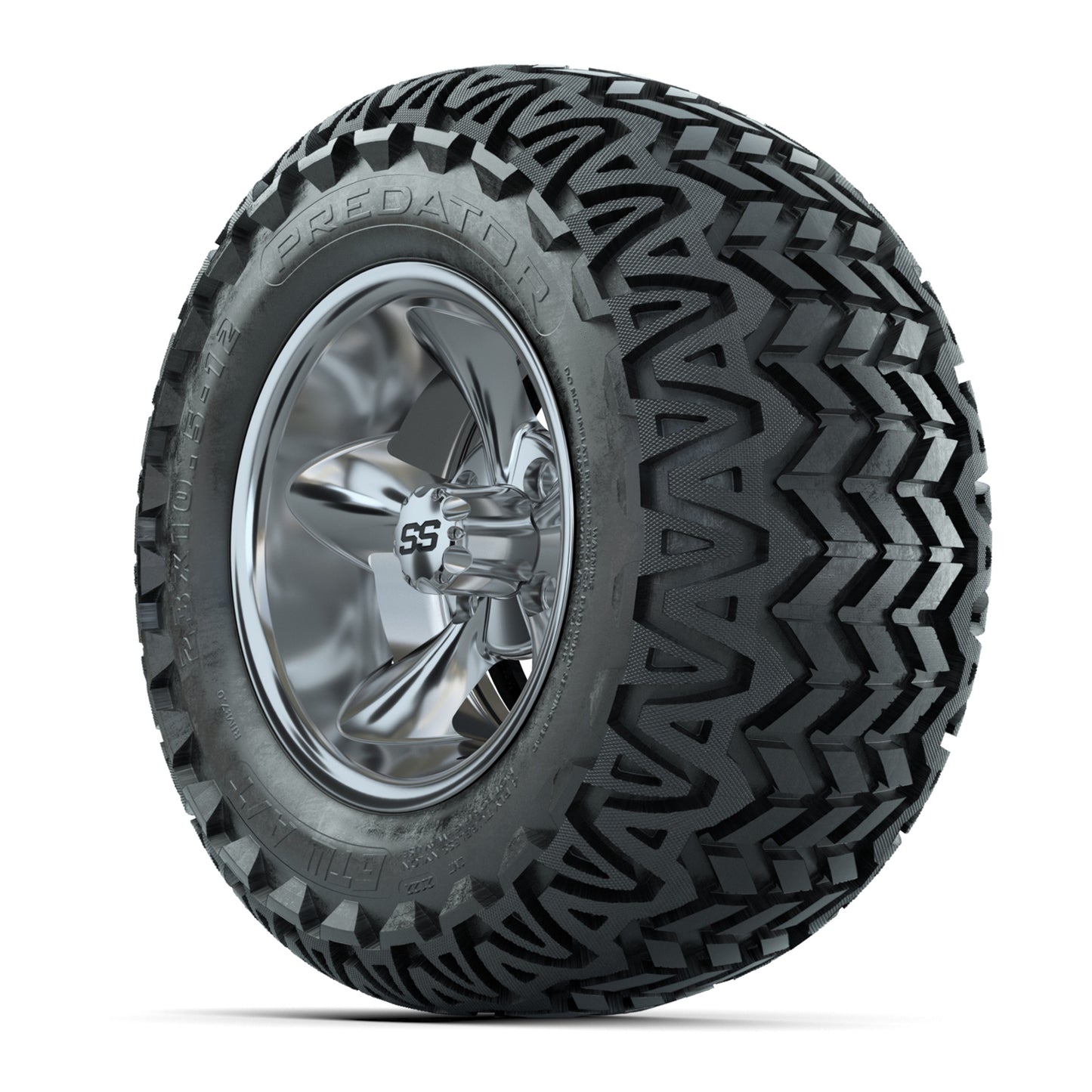 GTW® Godfather Chrome 12 in Wheels with 23X10.5-12 Predator All-Terrain Tires – Full Set