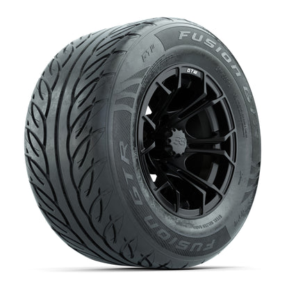 GTW® Spyder Matte Black 12 in Wheels with 255/55-R12 Fusion GTR Steel Belt Radial Street Tires – Full Set