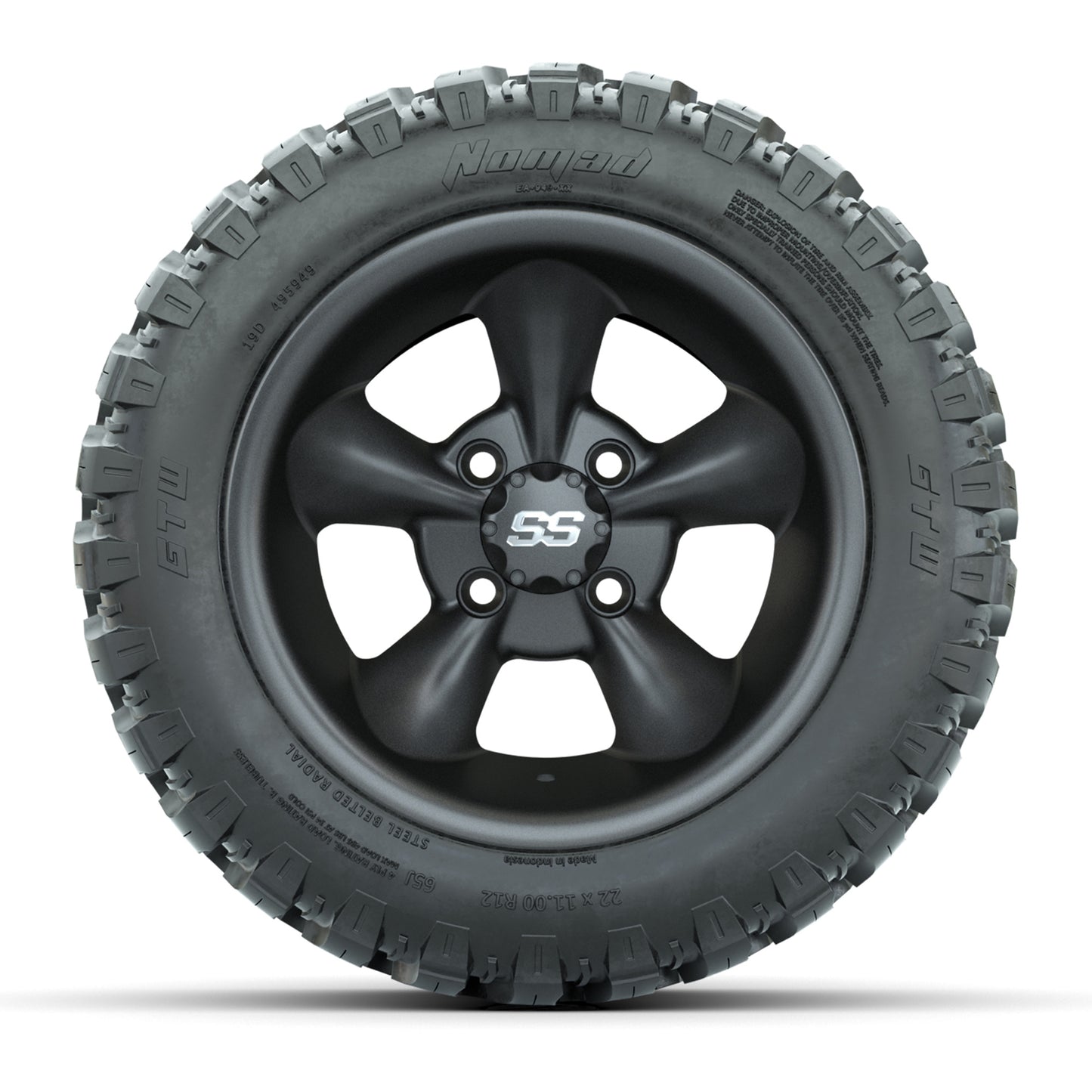 GTW® Godfather Matte Gray 12 in Wheels with 22X11-R12 Nomad Steel Belt Radial All-Terrain Tires – Full Set