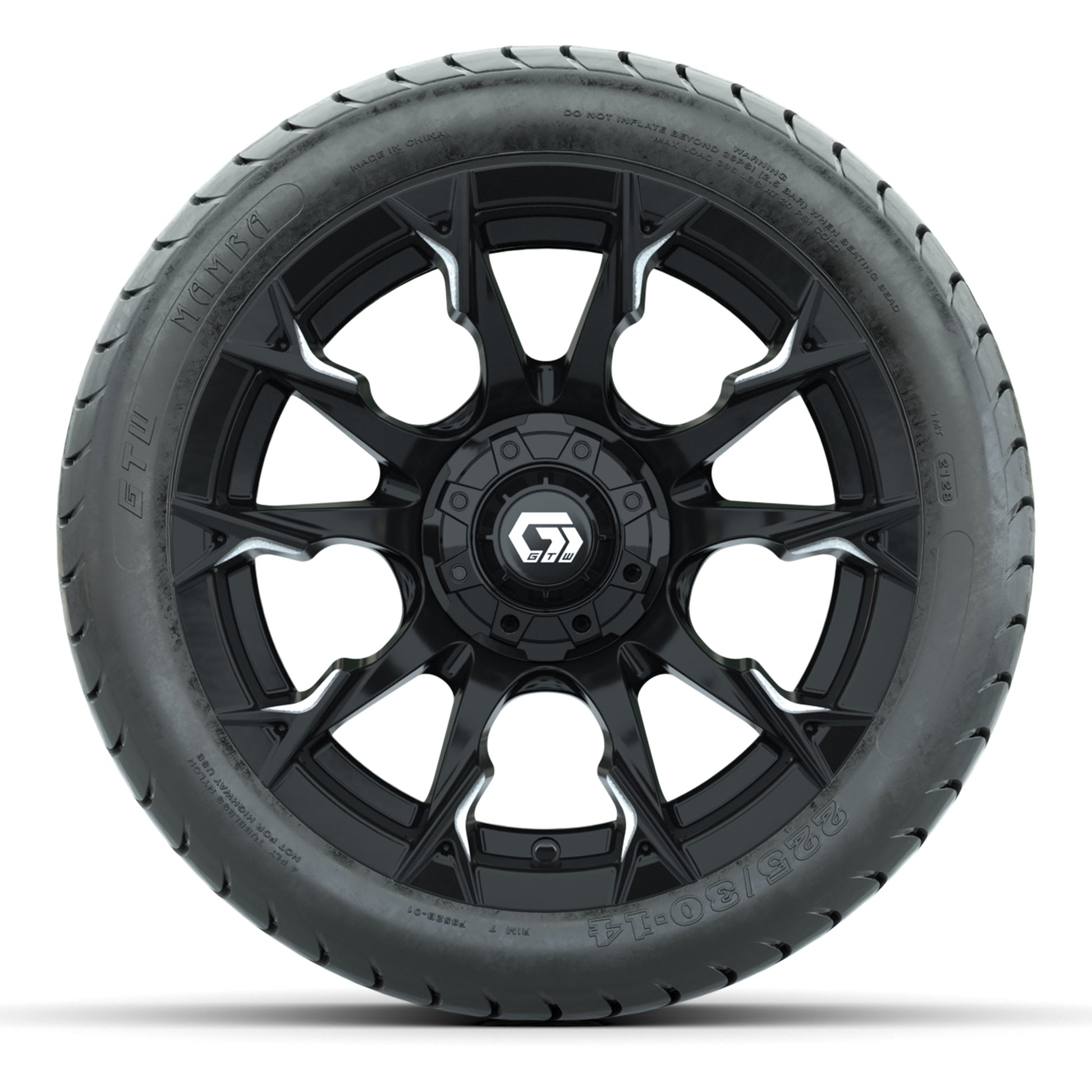 GTW Diablo Gloss Black/Machined 14 in Wheels with 225/30-14 Mamba Street Tires – Full Set