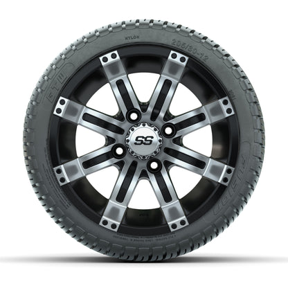 GTW Tempest Black and Machined 12 in Wheels with 18in Fusion Street Tires – Set of 4