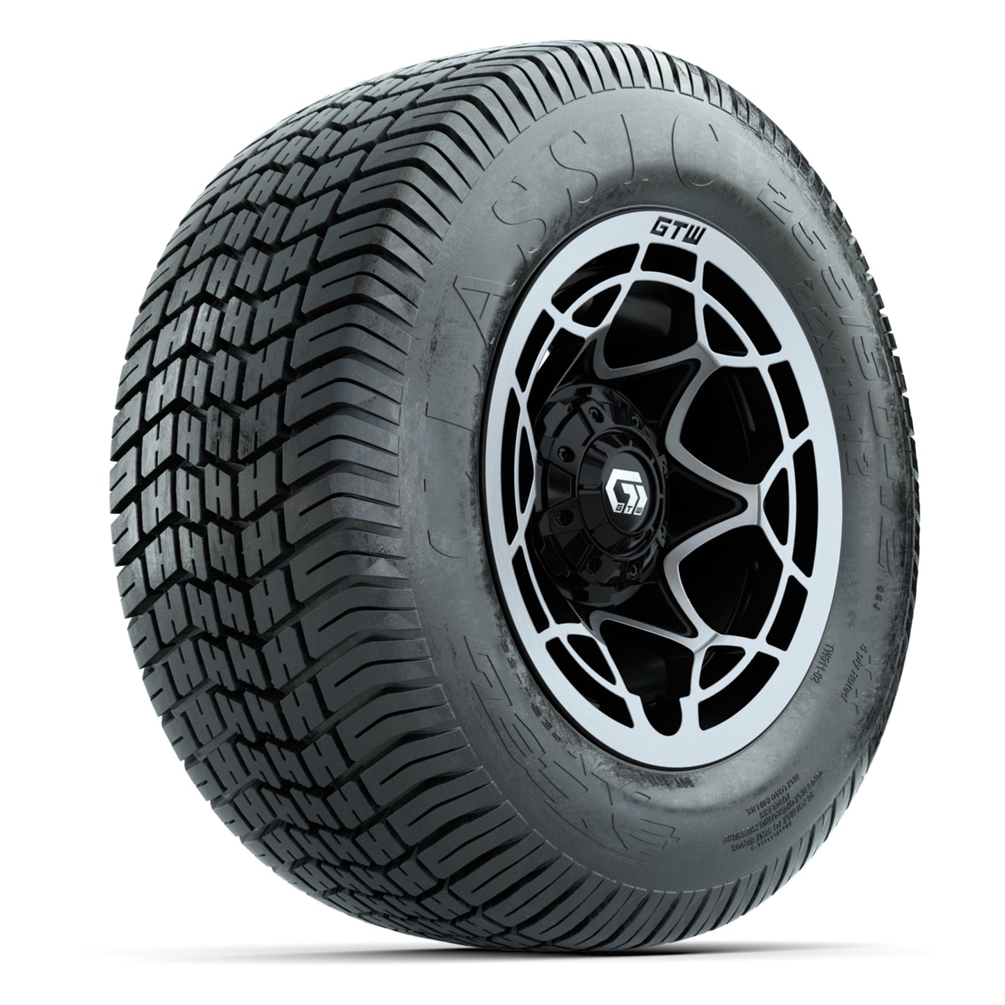GTW® Nexus Black/Silver 12 in Wheels with 255/50-12 Excel Classic Street Tires – Full Set