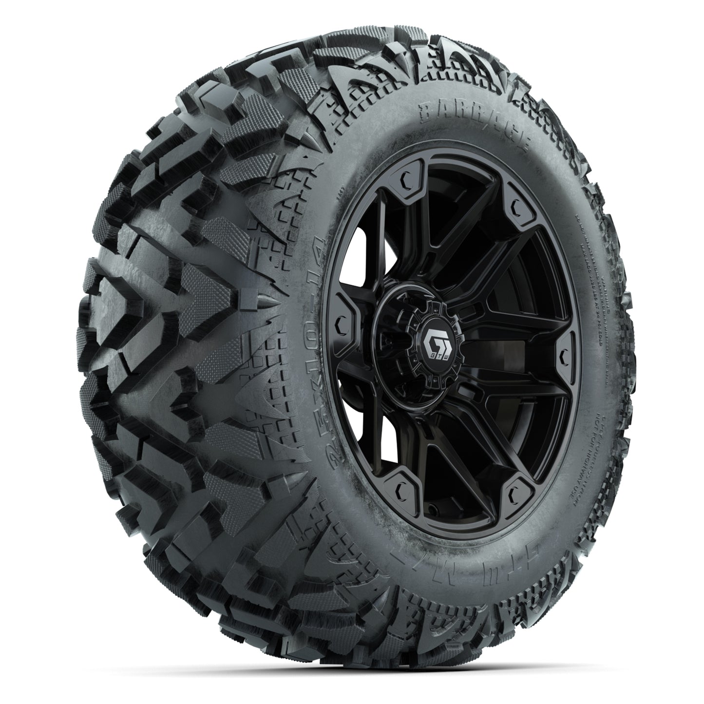 GTW Graffiti Gloss Black 14 in Wheels with 25x10-14 Barrage Mud Tires – Full Set