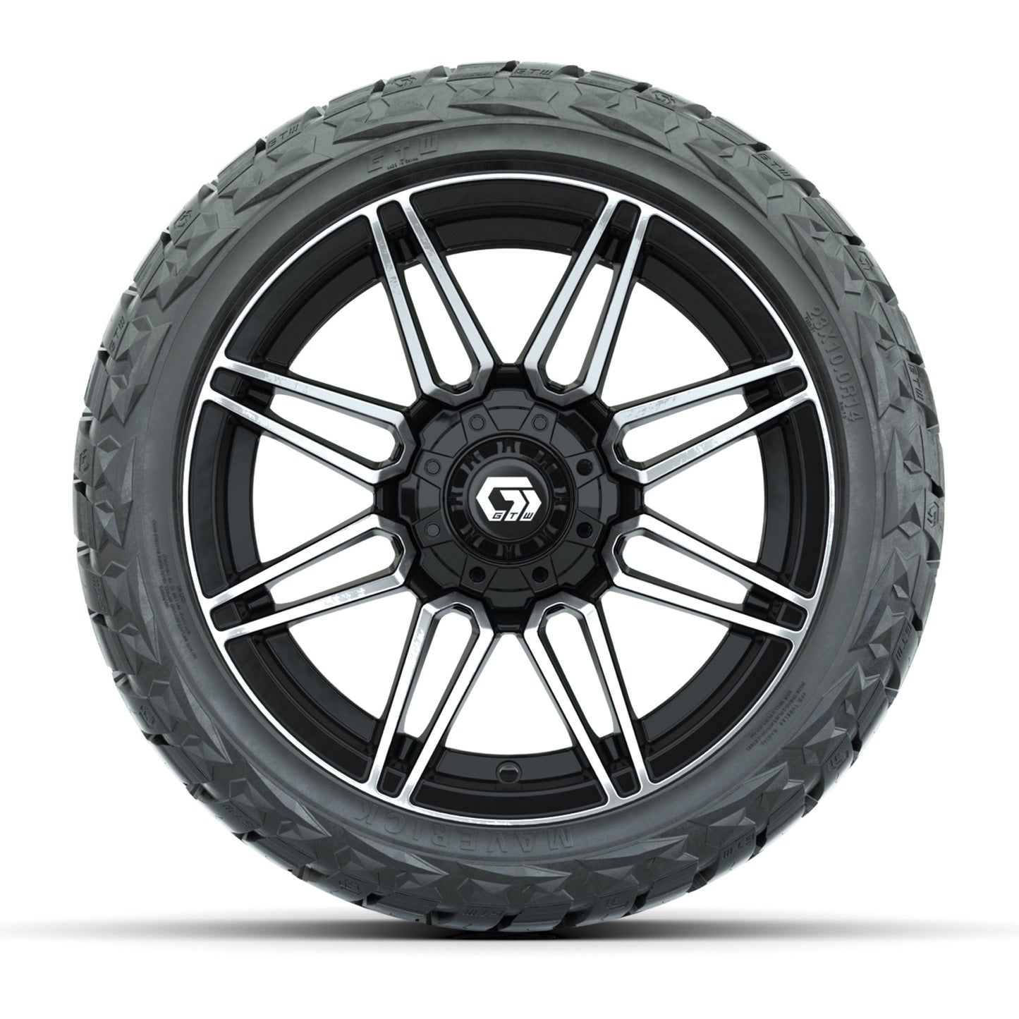 GTW Stealth Gloss Black/Machined 14 in Wheels with 23x10.00-R14 Maverick All-Terrain Tires – Full Set