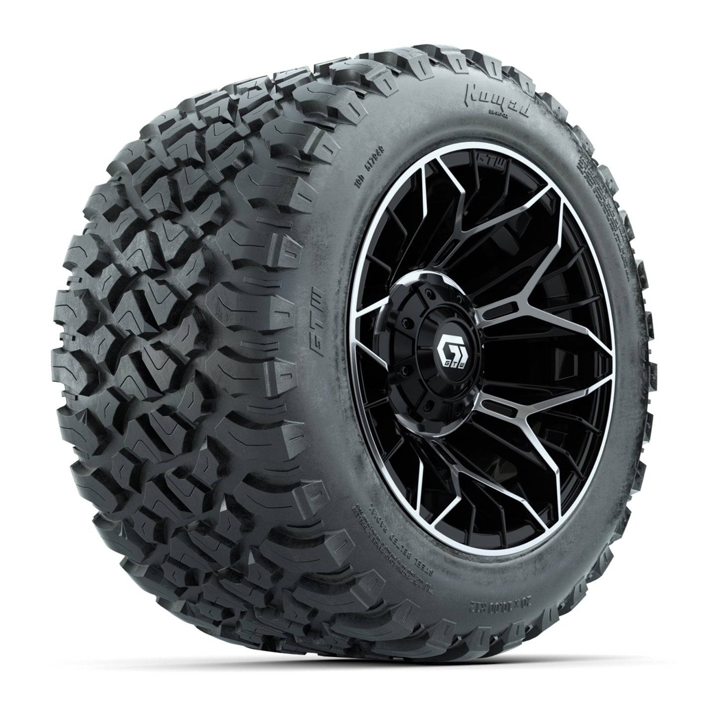 GTW® Stellar Black/Machined 12 in Wheels with 20X10-12 Nomad Steel Belt Radial All-Terrain Tires - Full Set
