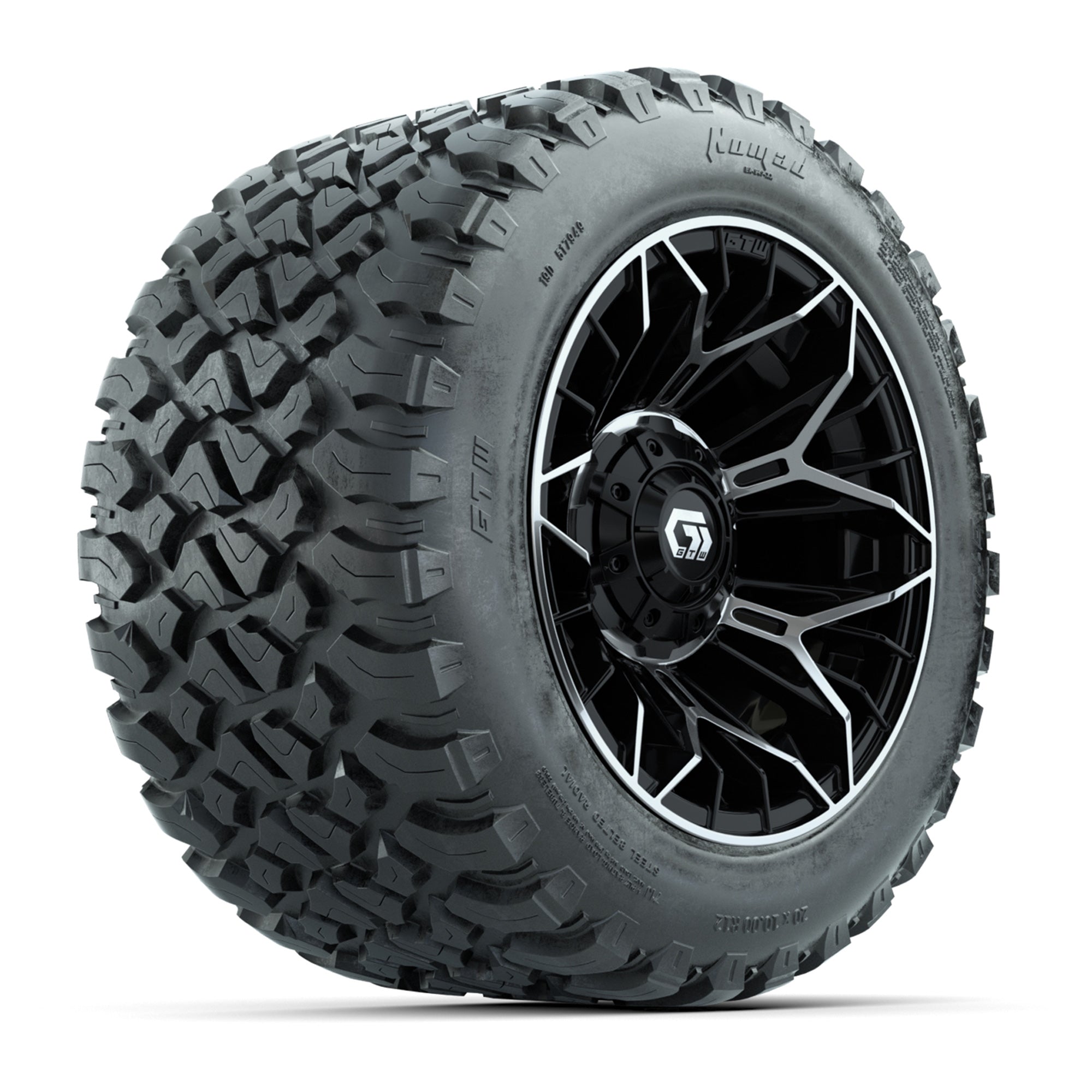 GTW® Stellar Black/Machined 12 in Wheels with 20X10-12 Nomad Steel Belt Radial All-Terrain Tires - Full Set