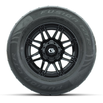 GTW® Stealth Black/Machined 12 in Wheels with 255/55-R12 Fusion GTR Steel Belt Radial Street Tires – Full Set