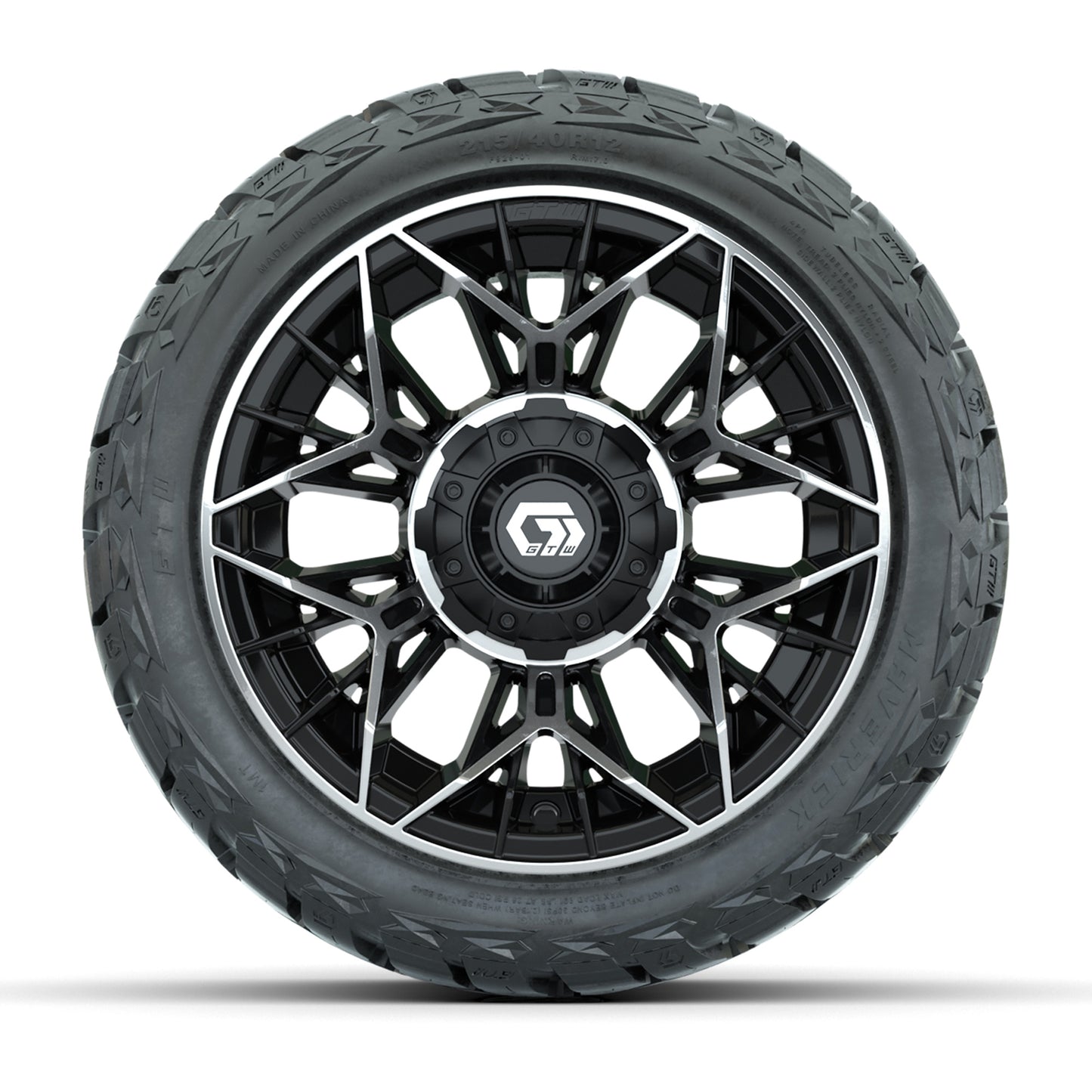 GTW Stellar Black/Machined 12 in Wheels with 215/40-R12 Maverick Low-Profile All-Terrain Tires – Full Set