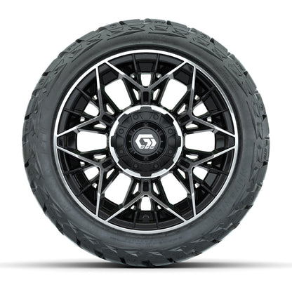 GTW Stellar Black/Machined 12 in Wheels with 215/40-R12 Maverick Low-Profile All-Terrain Tires – Full Set