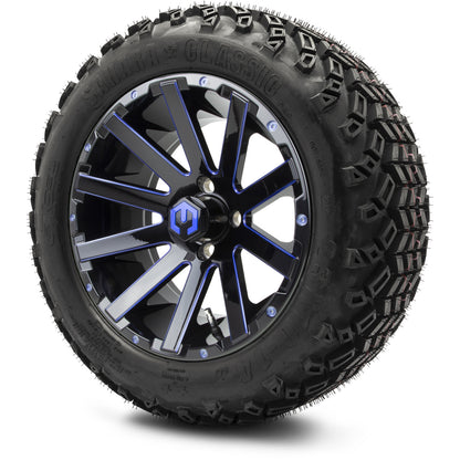 MODZ® 14" Mauler Glossy Black and Blue with Ball Mill Wheels & Off-Road Tires Combo