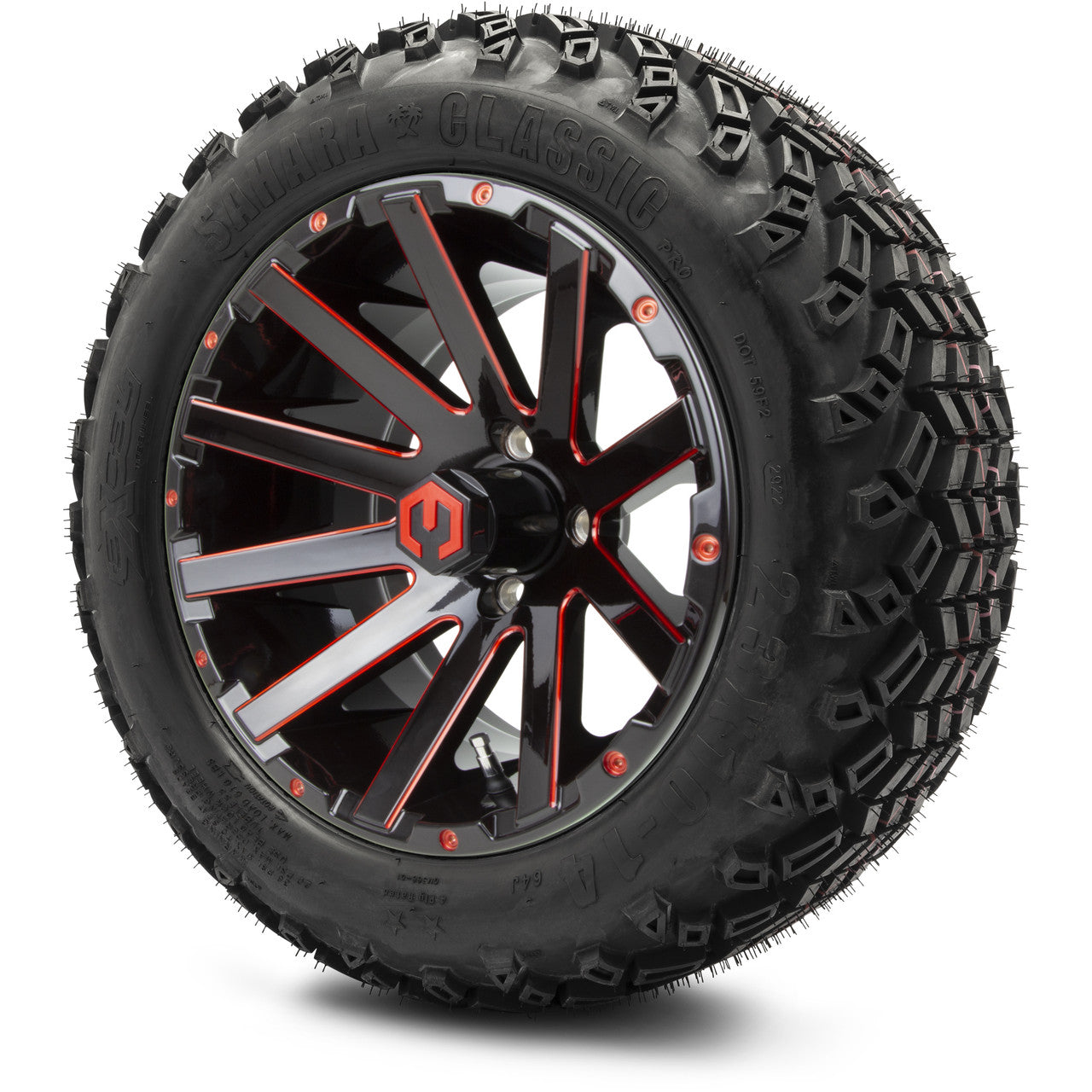 MODZ® 14" Mauler Glossy Black and Red with Ball Mill Wheels & Off-Road Tires Combo