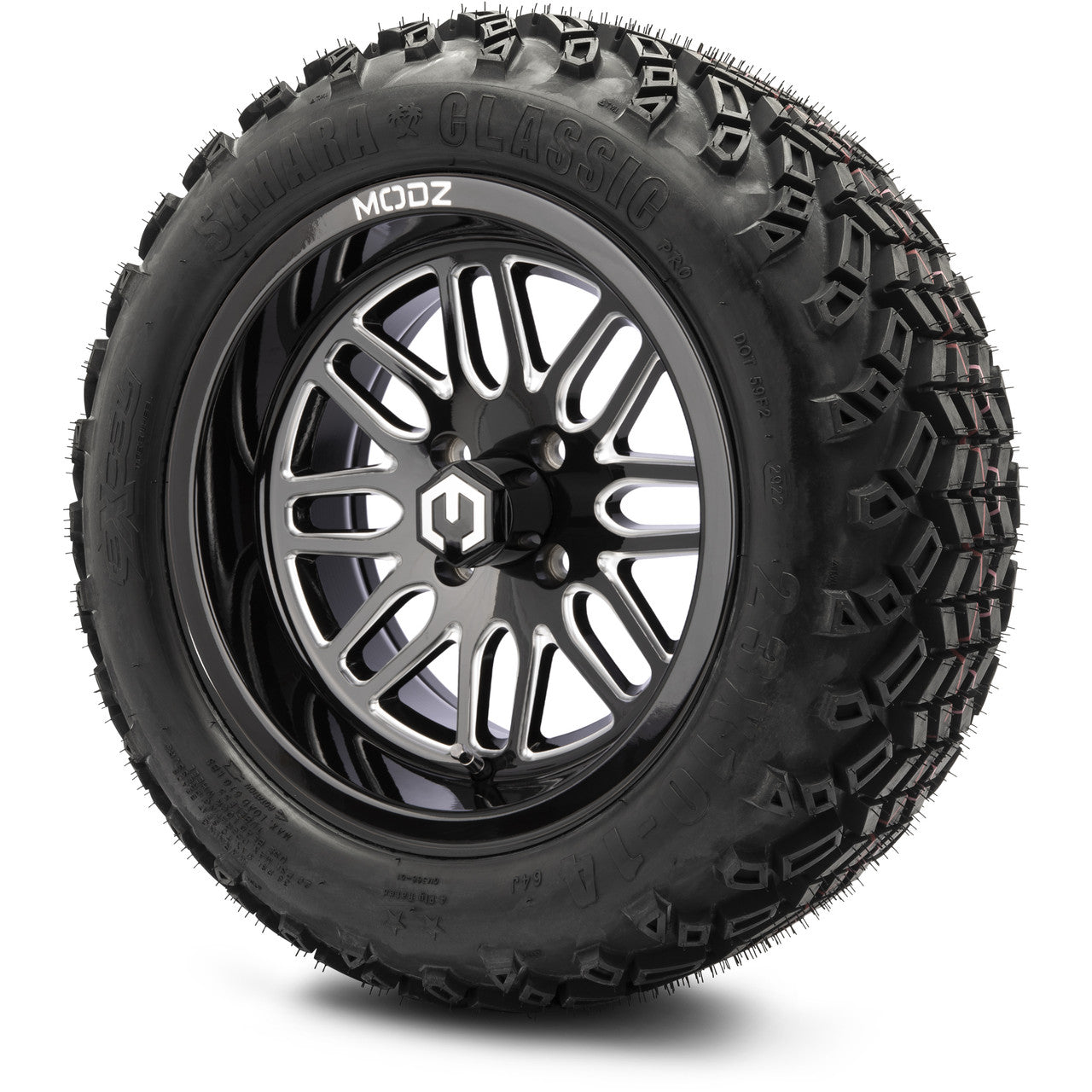MODZ® 14" Mayhem Glossy Black with Ball Mill Wheels & Off-Road Tires Combo