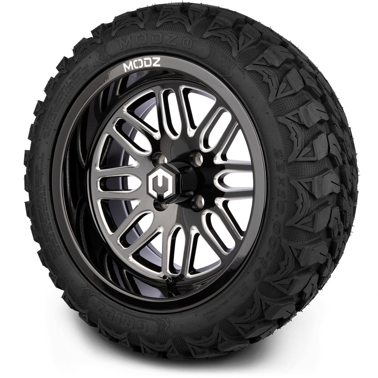 MODZ® 14" Mayhem Glossy Black with Ball Mill Wheels & Off-Road Tires Combo
