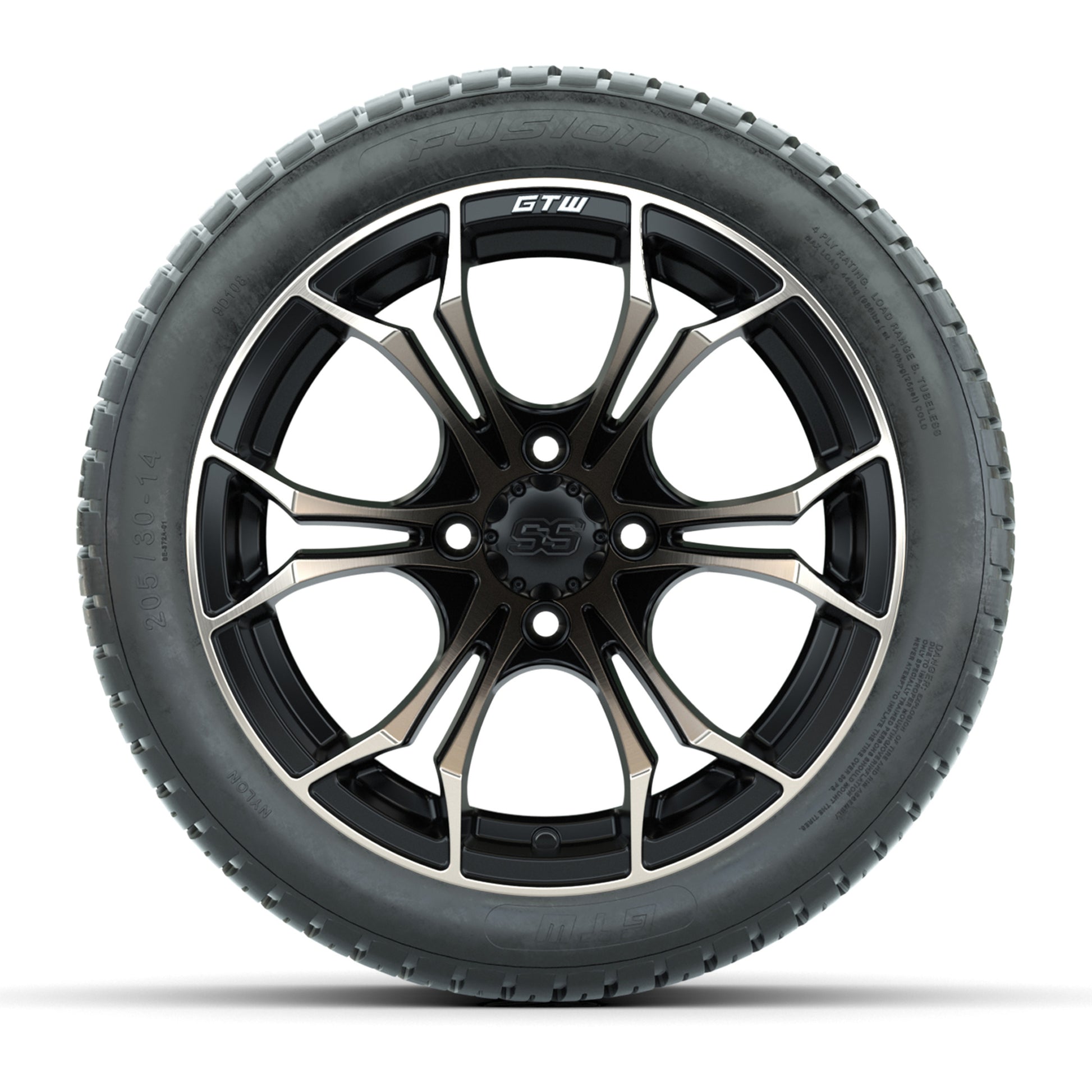 GTW Spyder Bronze/Matte Black 14 in Wheels with 205/30-14 Fusion Street Tires – Full Set
