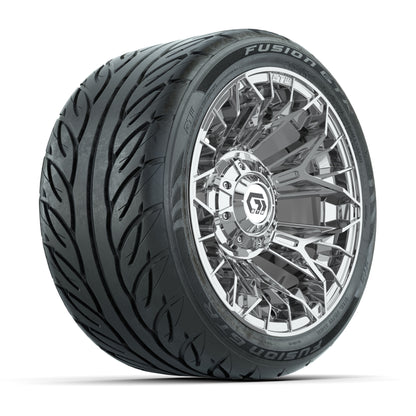 GTW® Stellar Chrome 12 in Wheels with 215/40-R12 Fusion GTR Steel Belt Radial Street Tires – Full Set