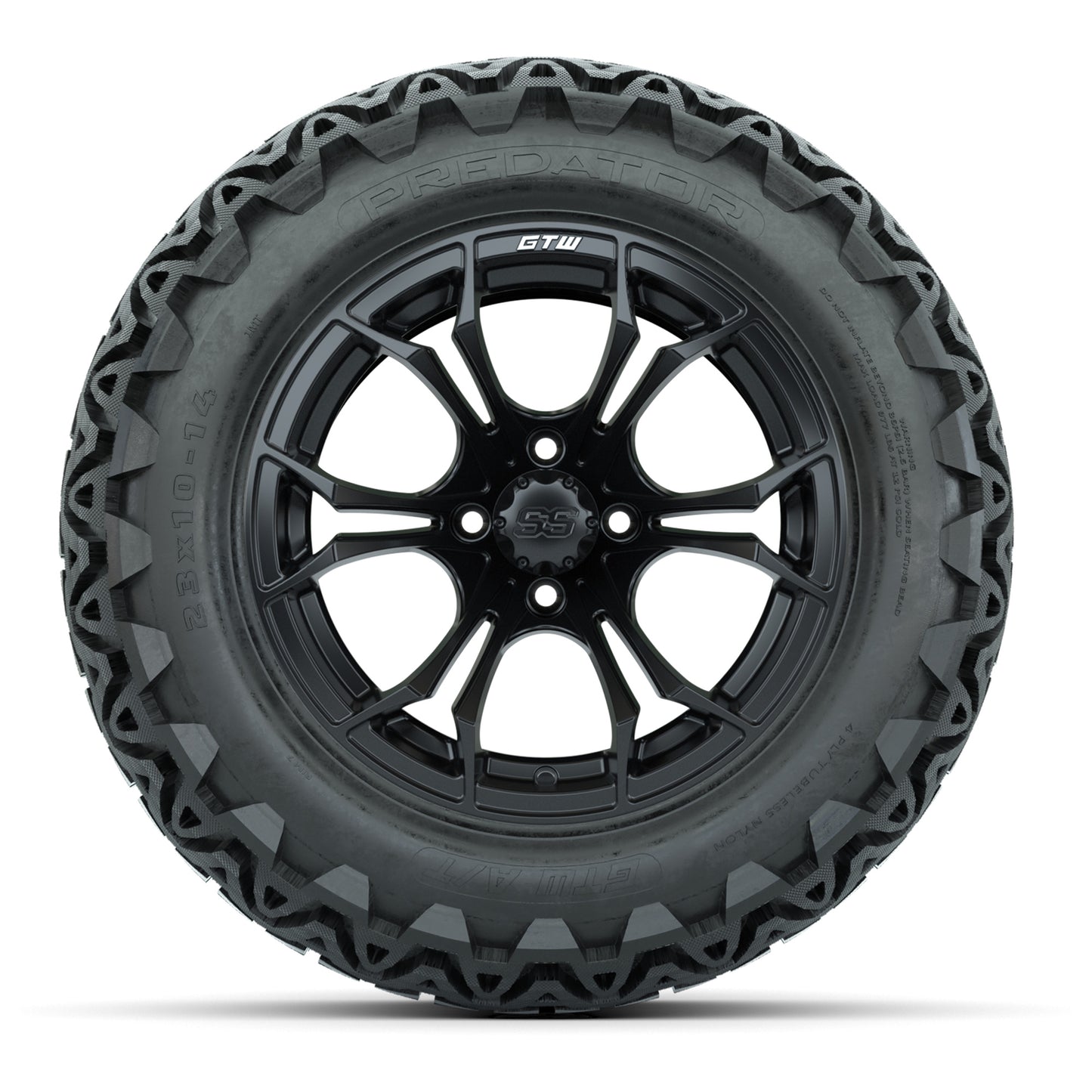 GTW Spyder Matte Black 14 in Wheels with 23x10-14 GTW Predator All-Terrain Tires – Full Set