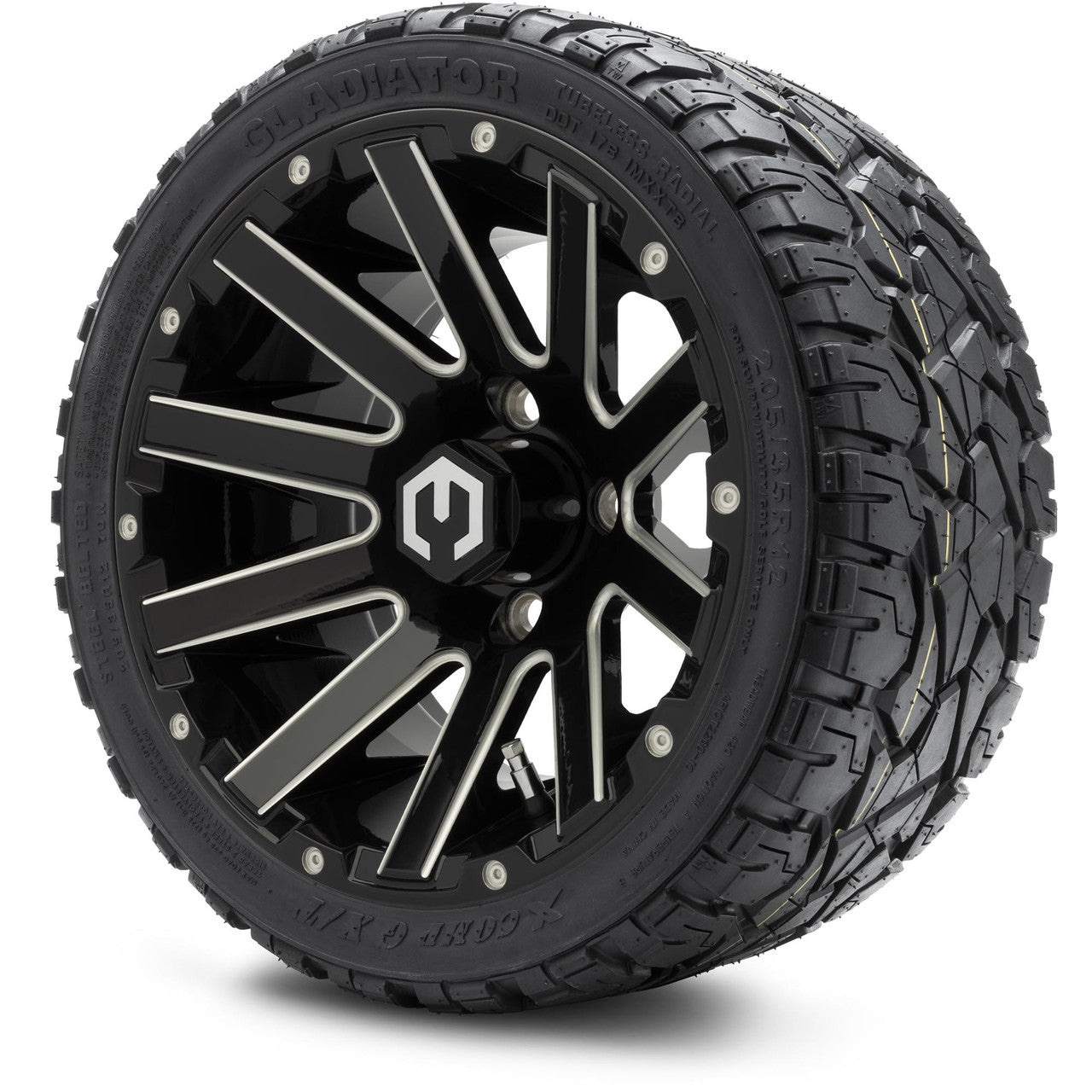 MODZ® 12" Mauler Glossy Black with Ball Mill Wheels & Off-Road Tires Combo