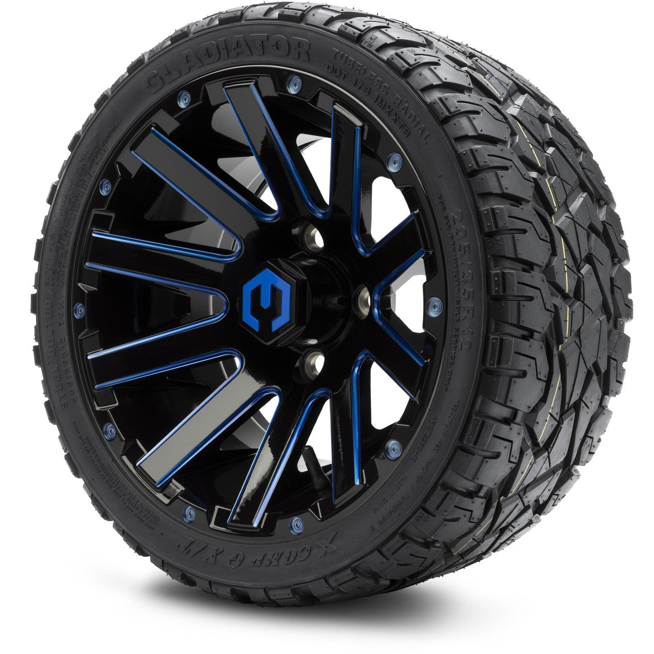 MODZ® 12" Mauler Blue and Black with Ball Mill Wheels & Off-Road Tires Combo