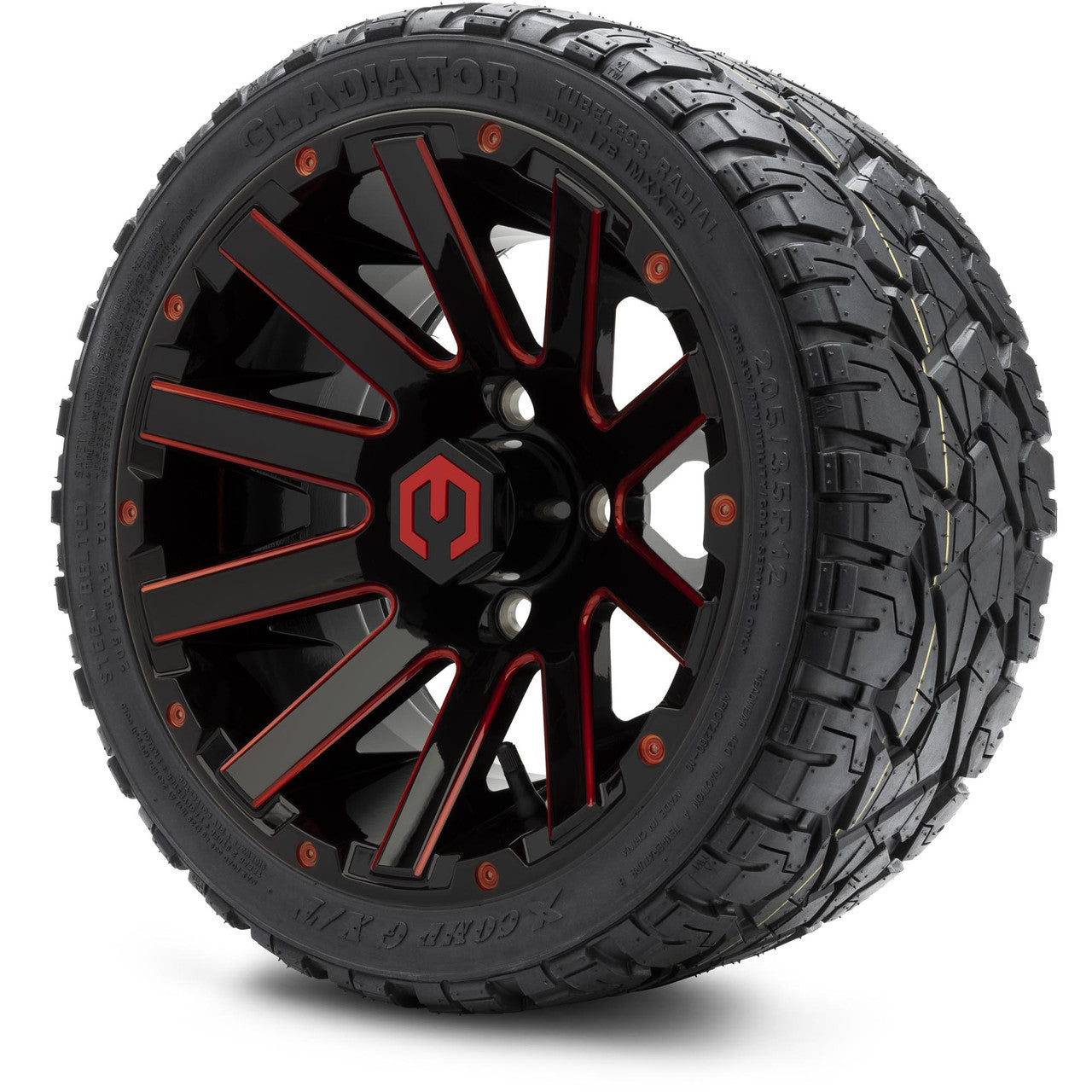 MODZ® 12" Mauler Red and Black with Ball Mill Wheels & Off-Road Tires Combo