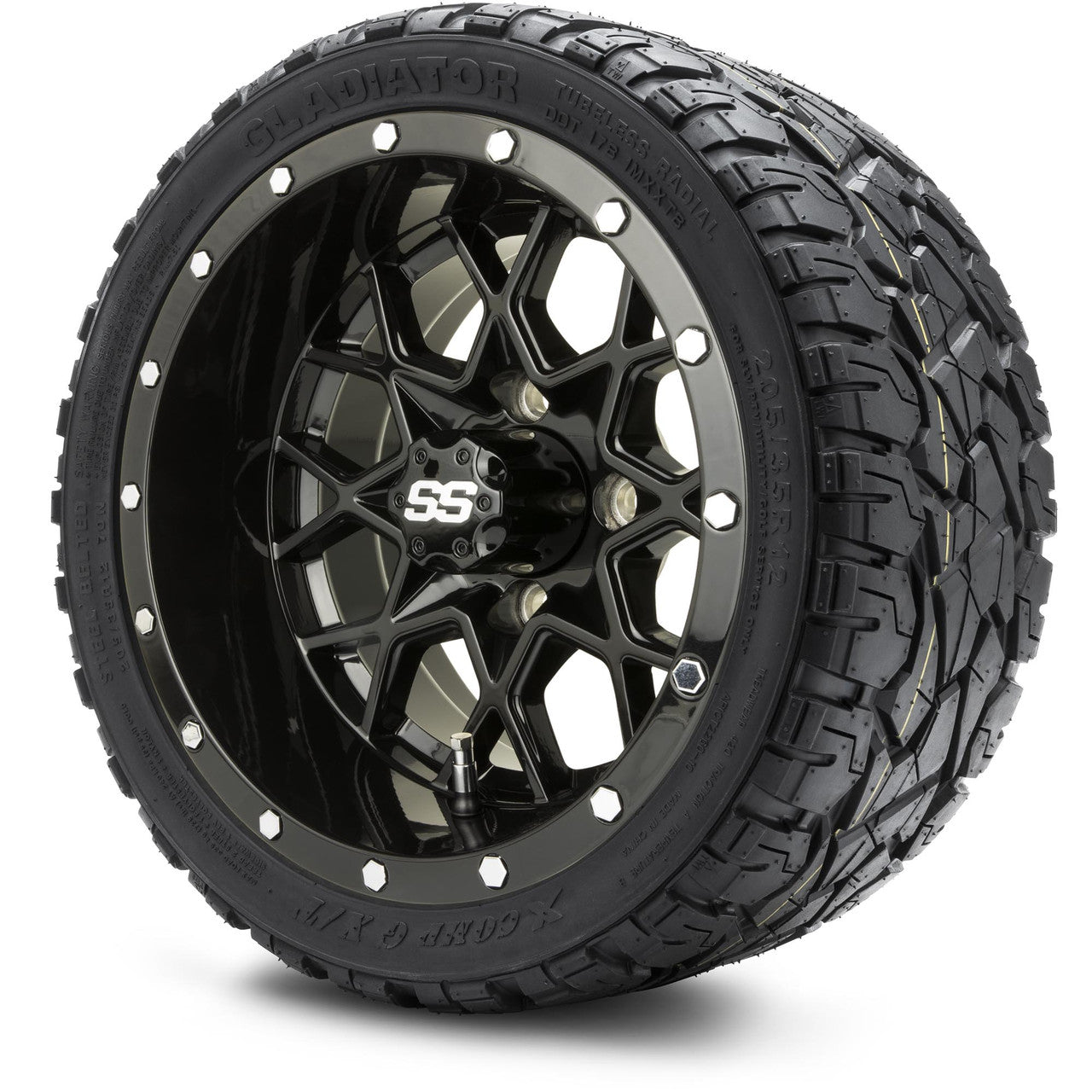 MODZ® 12" Vortex Glossy Black Wheels & Off-Road Tires Combo