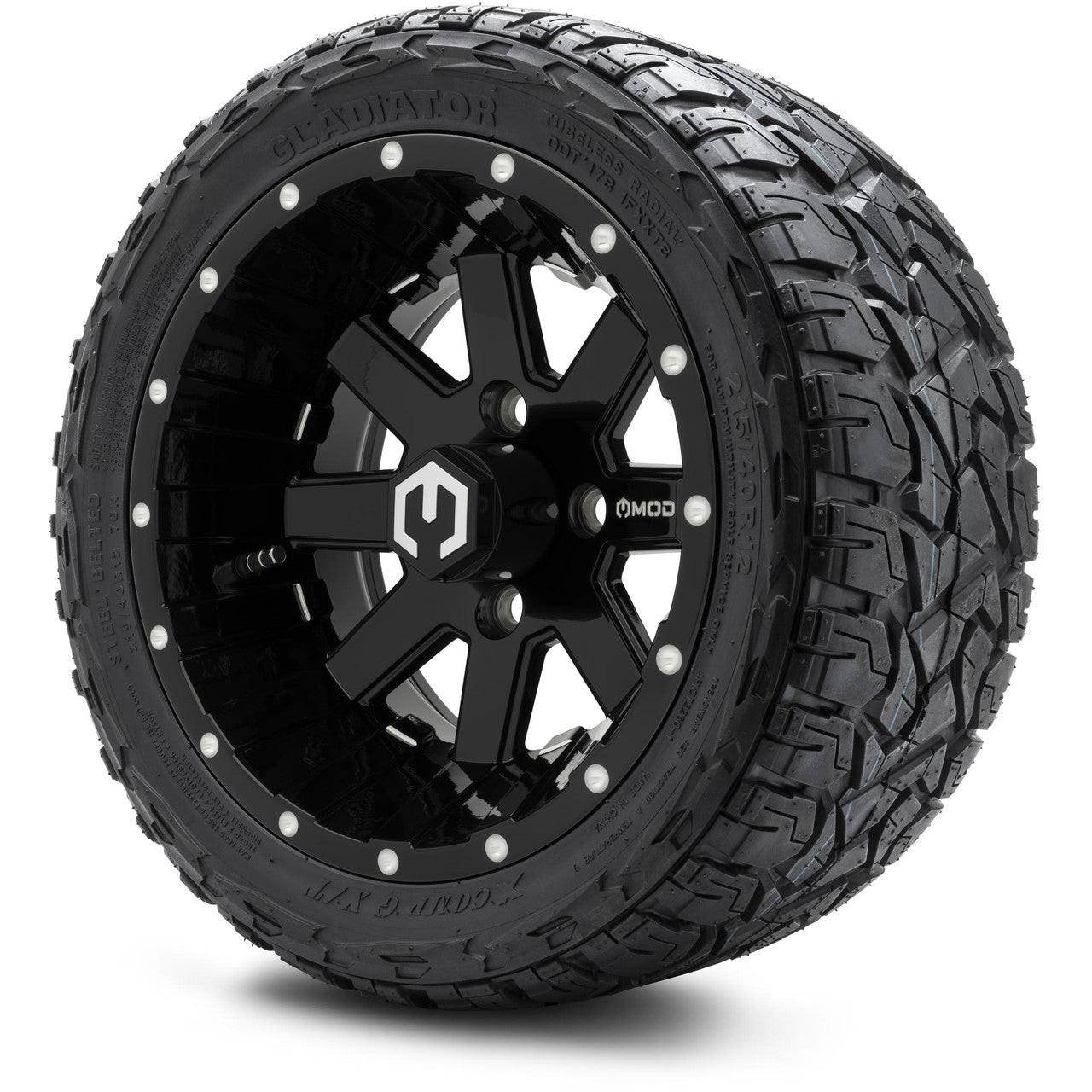 MODZ® 12" Assault Glossy Black with Ball Mill Wheels & Off-Road Tires Combo