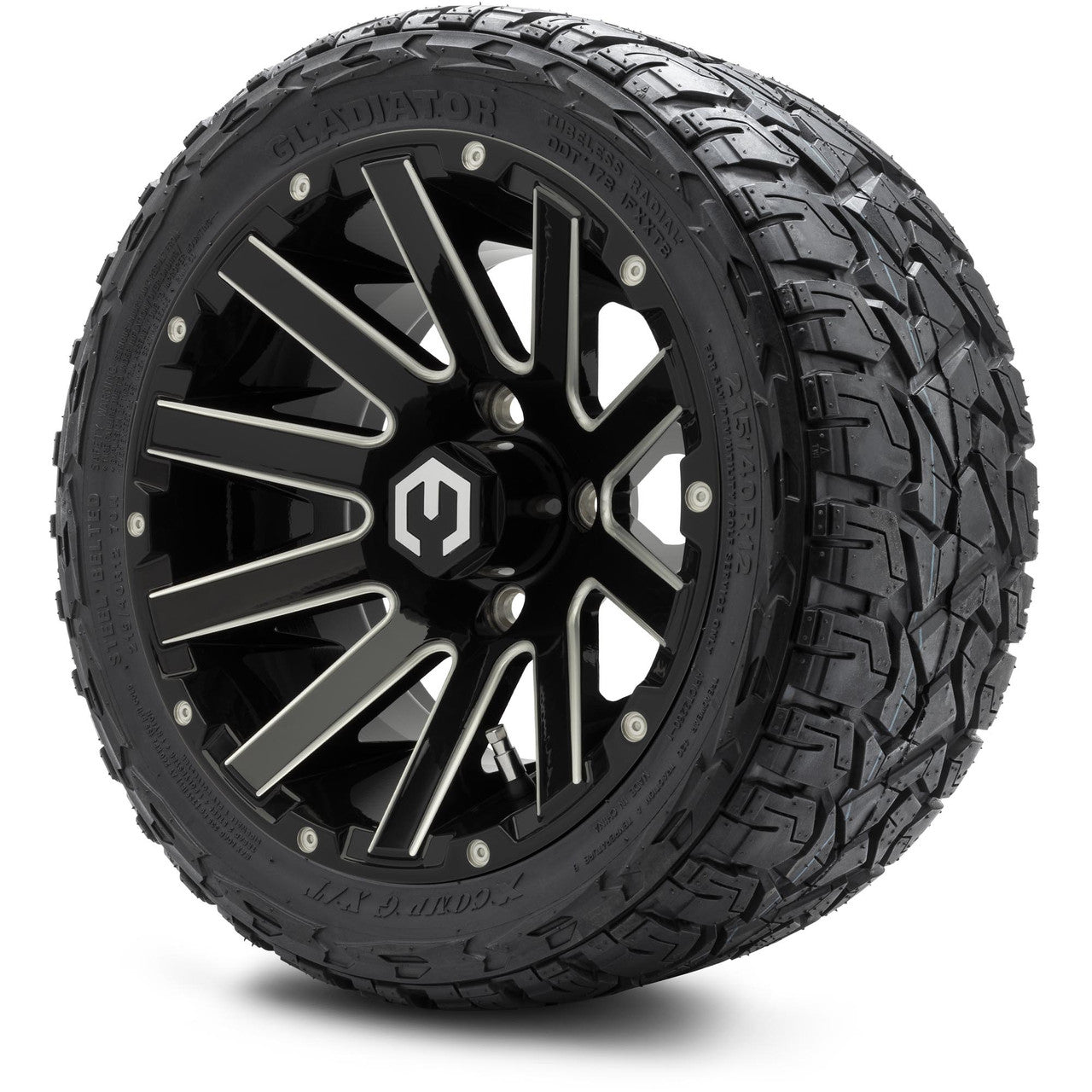 MODZ® 12" Mauler Glossy Black with Ball Mill Wheels & Off-Road Tires Combo
