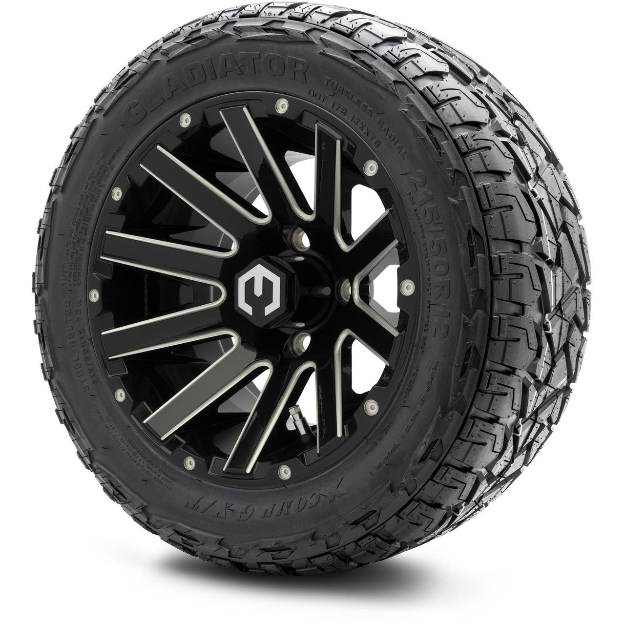 MODZ® 12" Mauler Glossy Black with Ball Mill Wheels & Off-Road Tires Combo