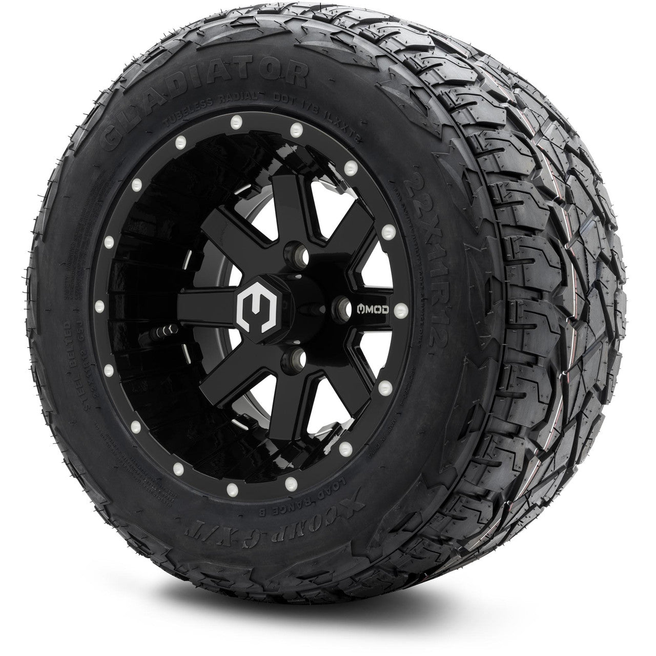MODZ® 12" Assault Glossy Black with Ball Mill Wheels & Off-Road Tires Combo