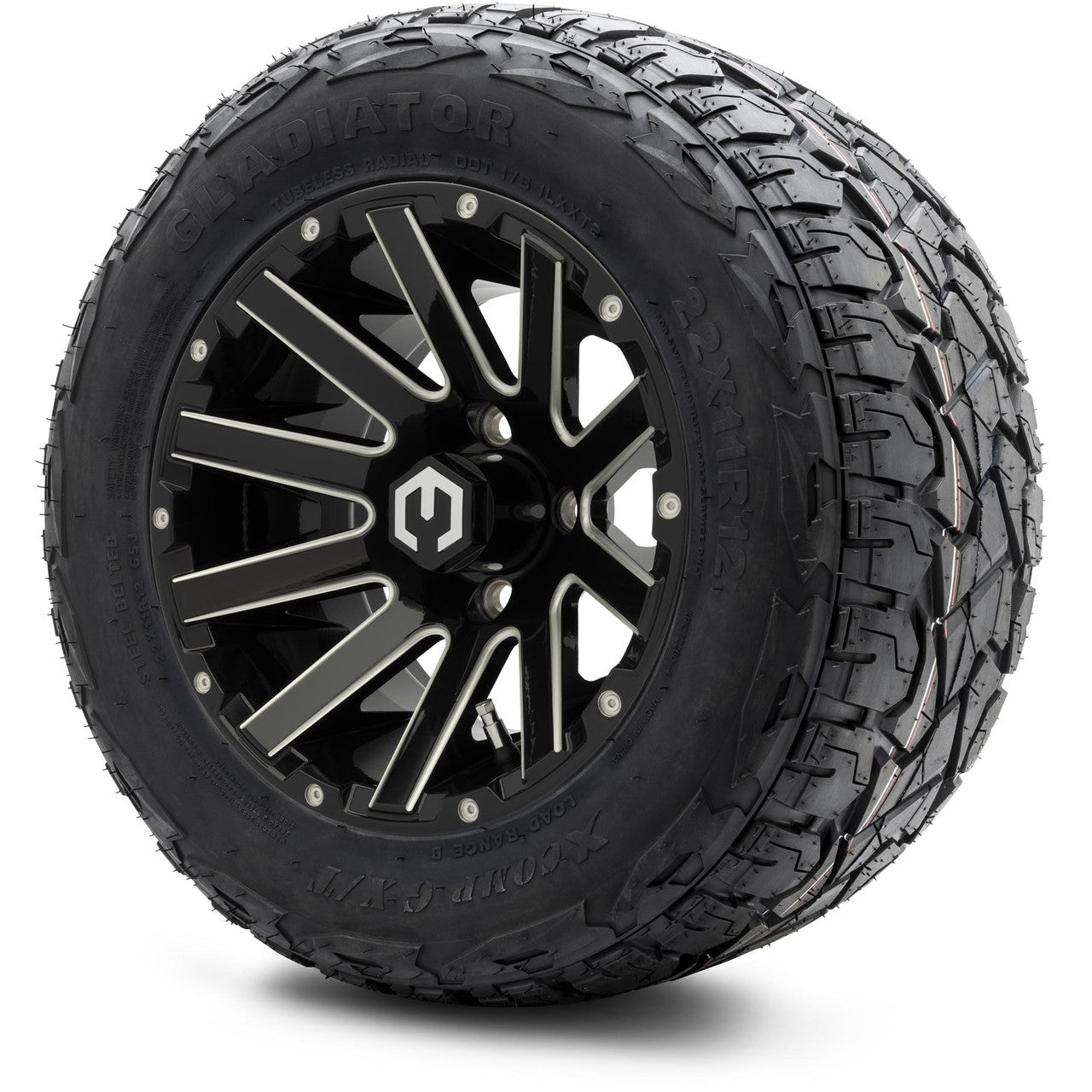 MODZ® 12" Mauler Glossy Black with Ball Mill Wheels & Off-Road Tires Combo