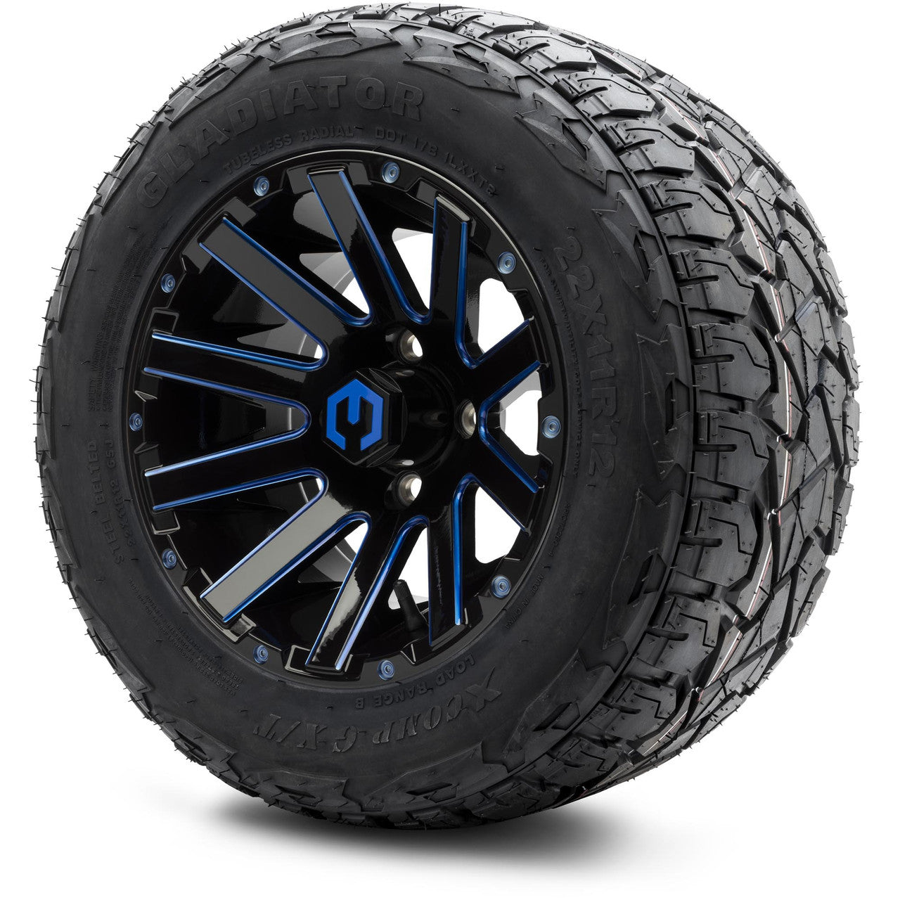 MODZ® 12" Mauler Blue and Black with Ball Mill Wheels & Off-Road Tires Combo