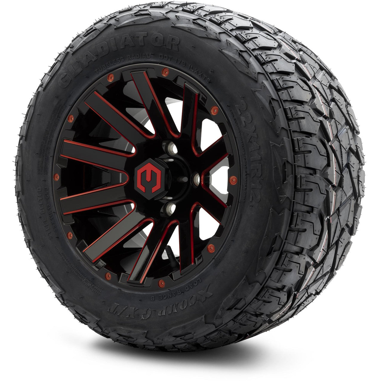 MODZ® 12" Mauler Red and Black with Ball Mill Wheels & Off-Road Tires Combo