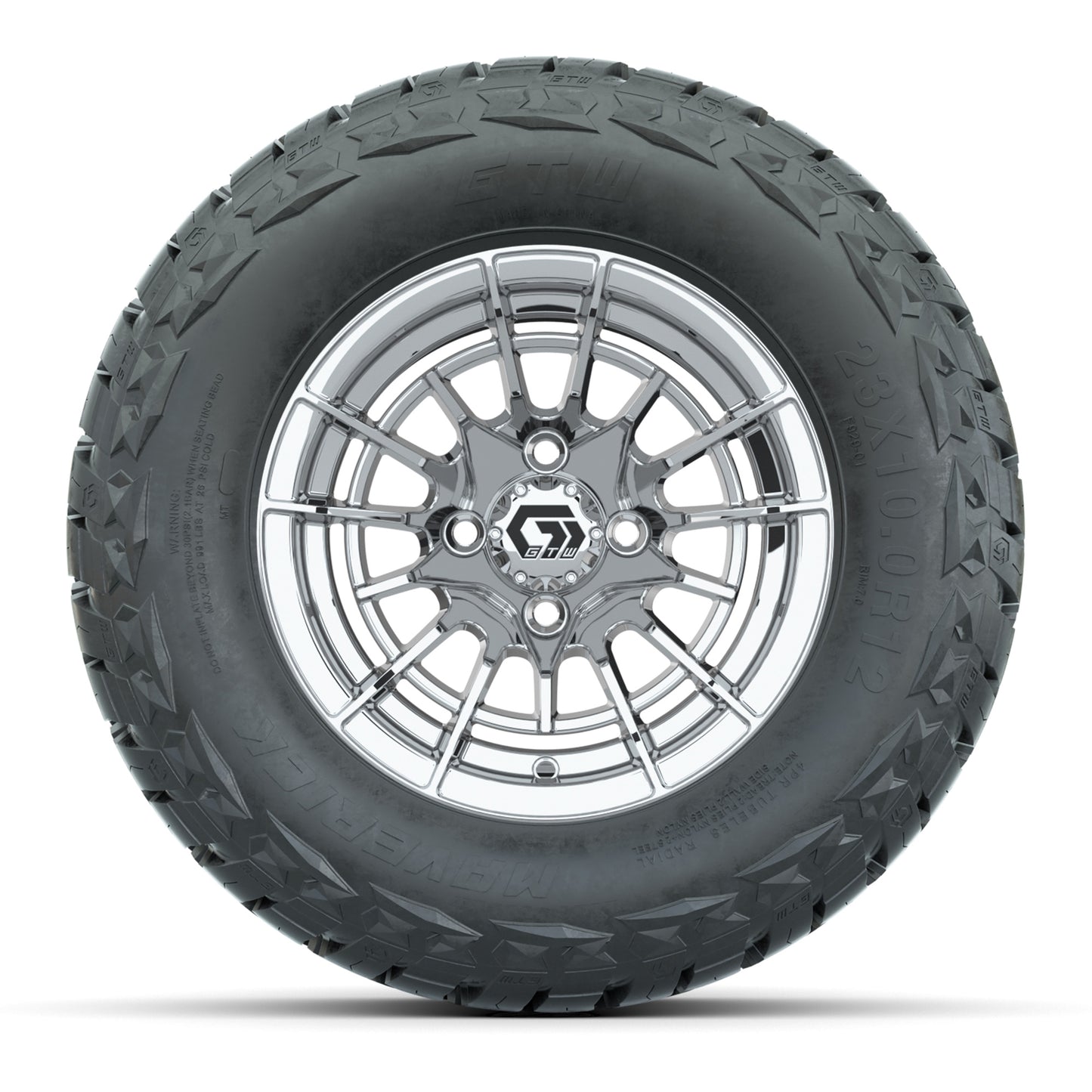 GTW Boost Chrome 12 in Wheels with 23x10.00-R12 Maverick All-Terrain Tires – Full Set