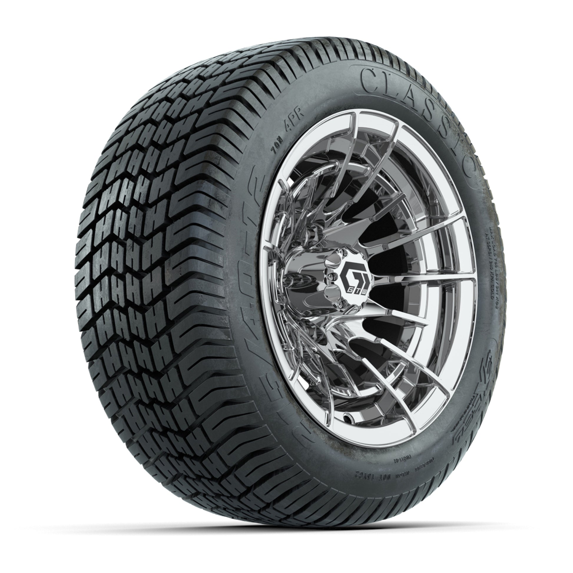 GTW® Boost Chrome 12 in Wheels with 215/40-12 Excel Classic Street Tires – Full Set