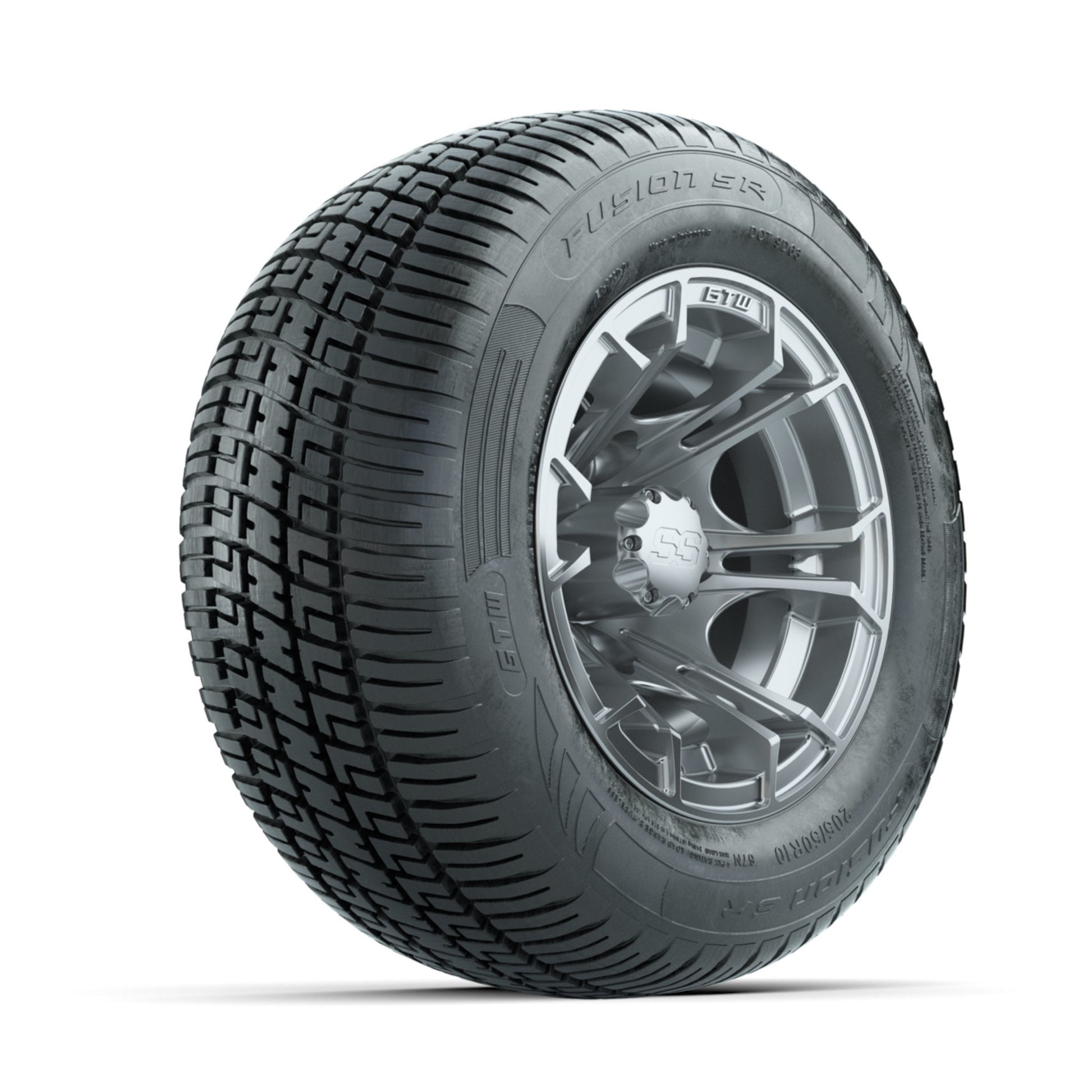 GTW Spyder Silver Brush 10 in Wheels with 205/50-10 Fusion SR Steel Belted Radial Tires - Full Set
