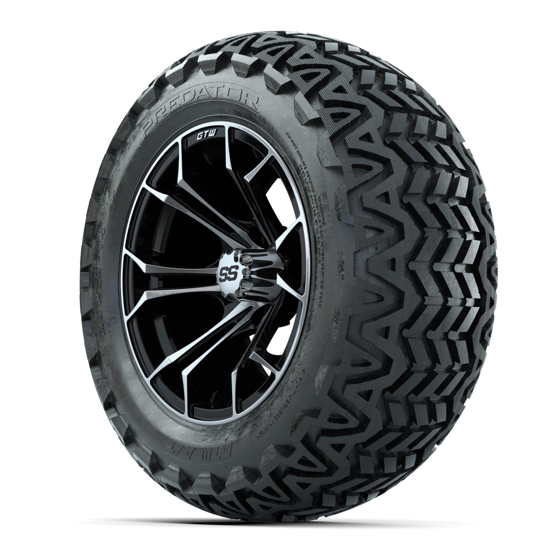 GTW Spyder Machined/Black 14 in Wheels with 23x10-14 GTW Predator All-Terrain Tires – Full Set