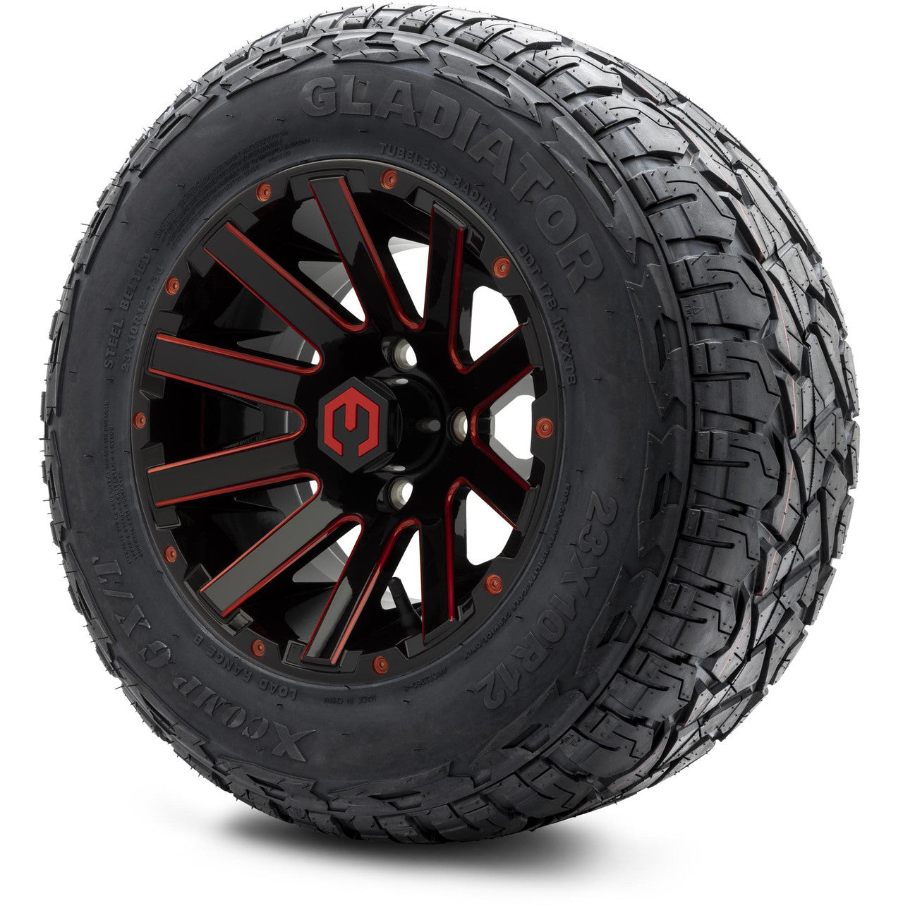 MODZ® 12" Mauler Red and Black with Ball Mill Wheels & Off-Road Tires Combo