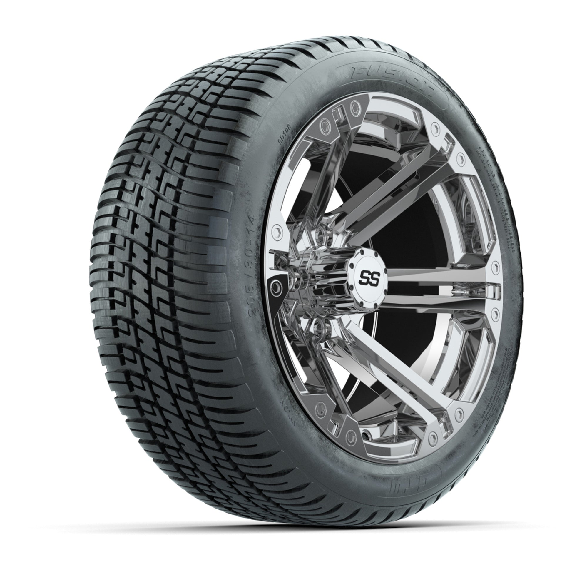 GTW Specter Chrome 14 in Wheels with 19in Fusion Street Tires – Set of 4