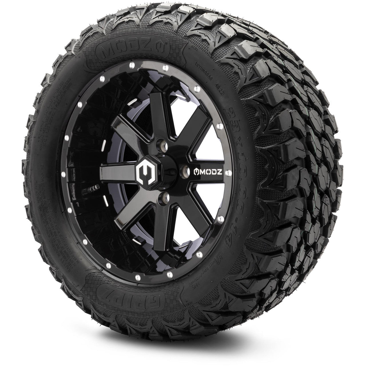 MODZ® 14" Assault Glossy Black with Ball Mill Wheels & Off-Road Tires Combo